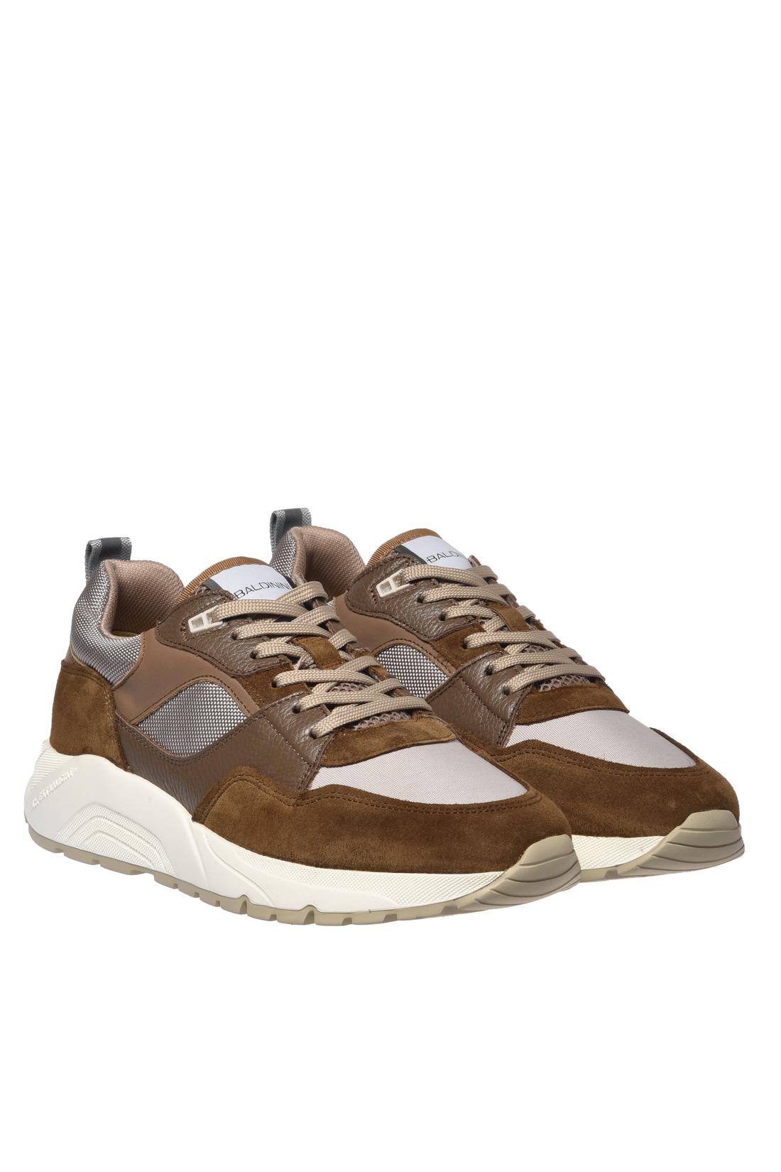 Sneaker in brown suede and off white fabric