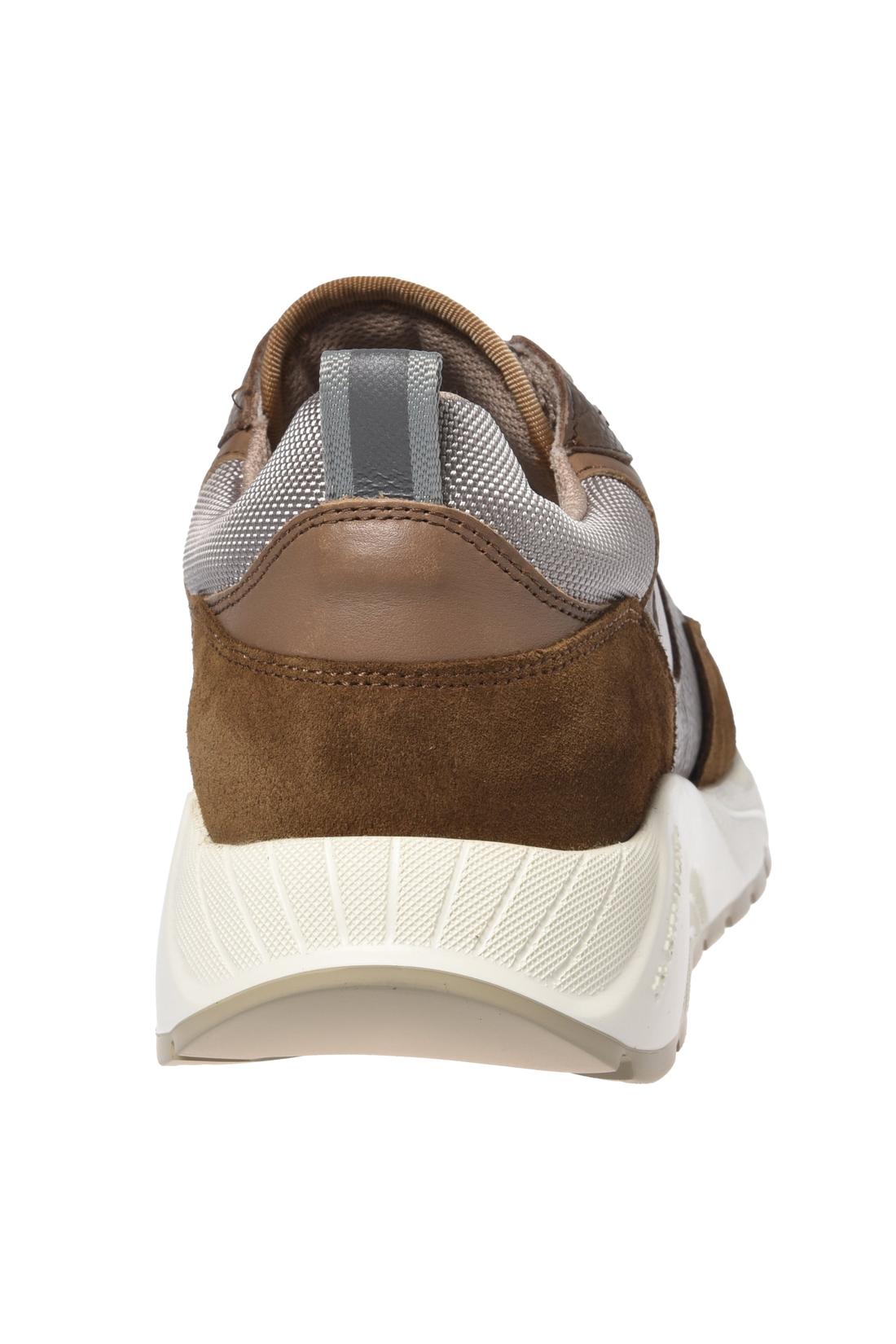 Sneaker in brown suede and off white fabric