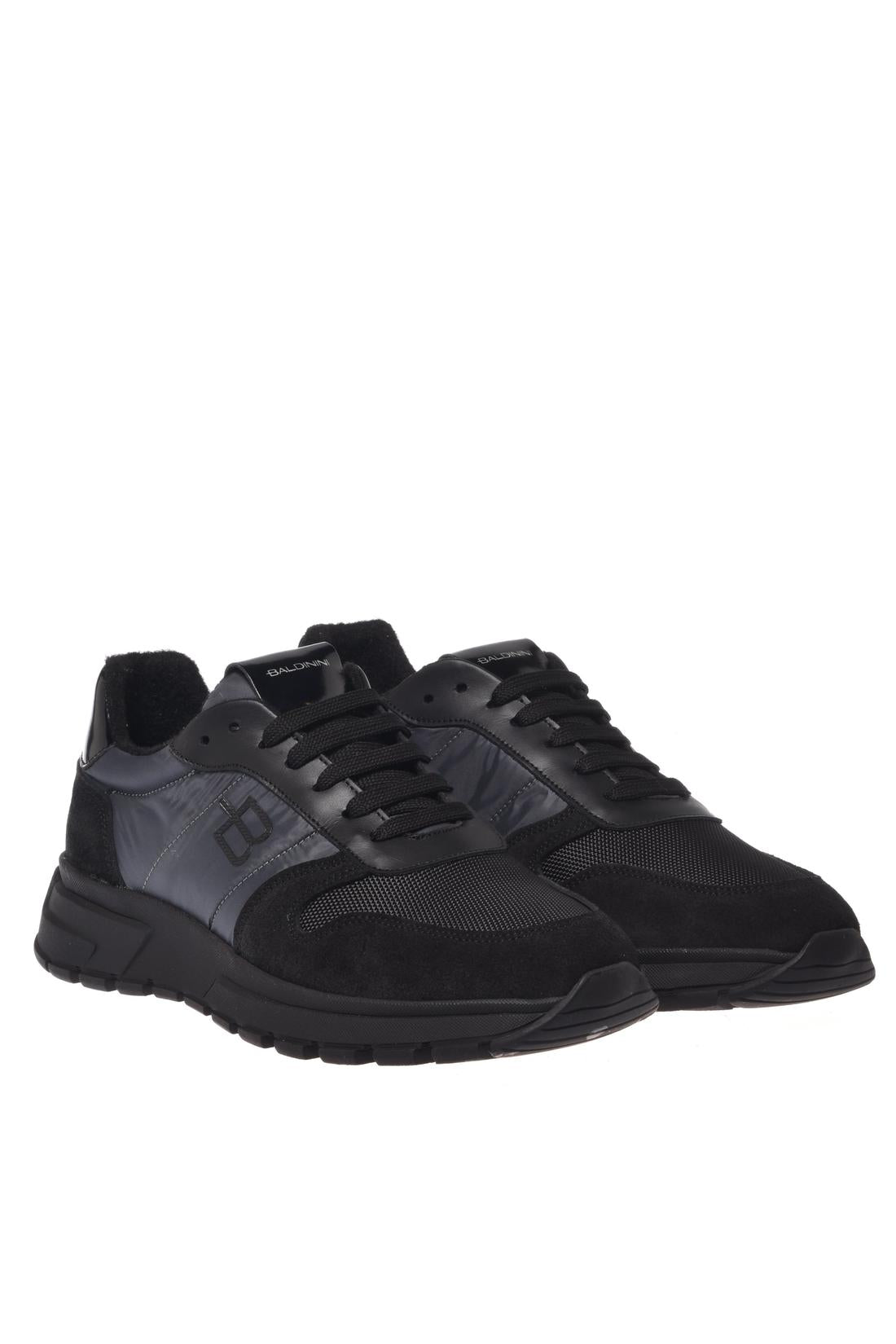 Baldinini-Black suede leather and grey nylon sneakers-Sneaker-Black-Deal-Outlet-by-ARCHIVIST