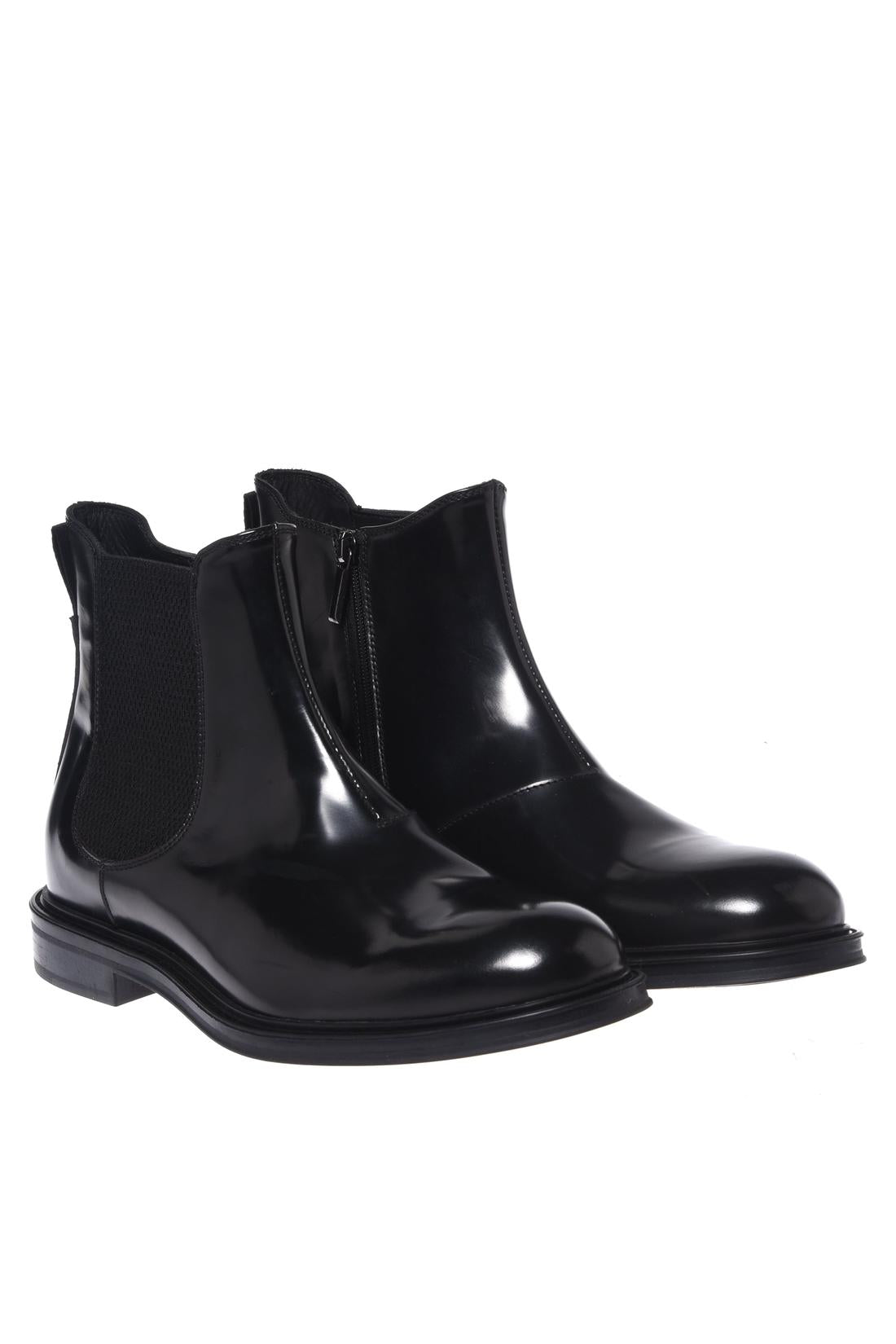 Black brushed leather ankle boots