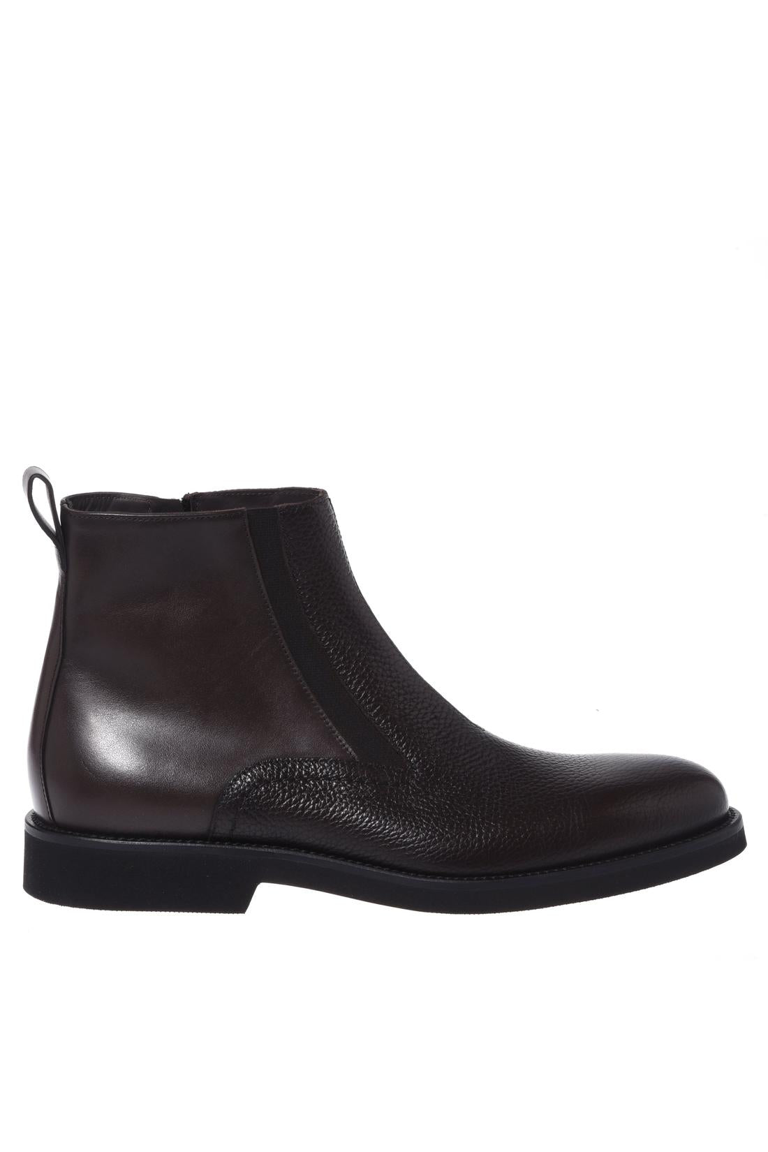 Baldinini-Dark brown leather and tumbled leather ankle boots-Stiefel & Stiefeletten-Black-Deal-Outlet-by-ARCHIVIST