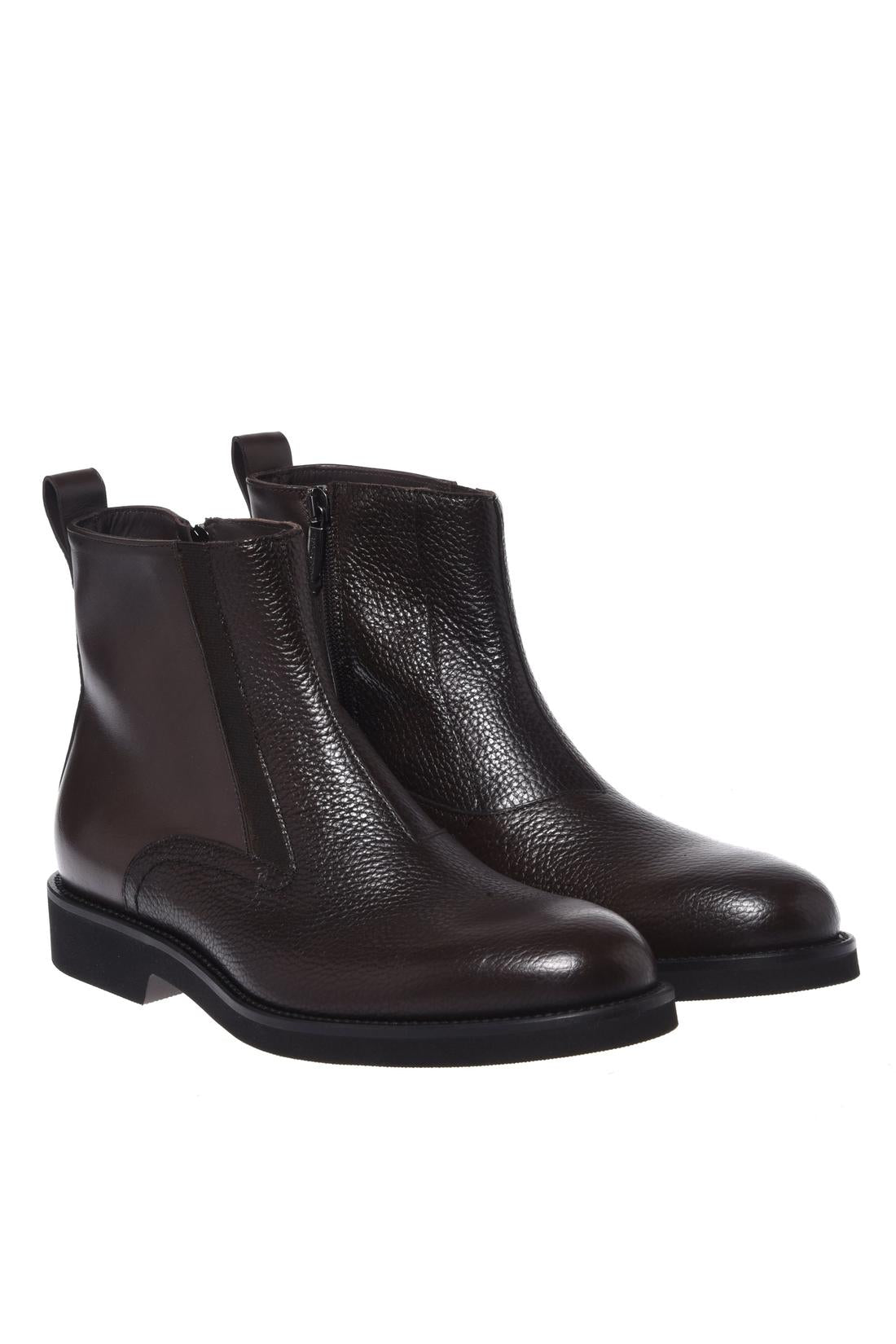 Baldinini-Dark brown leather and tumbled leather ankle boots-Stiefel & Stiefeletten-Black-Deal-Outlet-by-ARCHIVIST