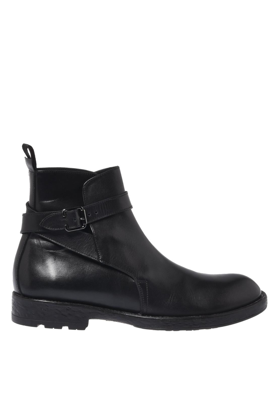 Black aged leather ankle boots