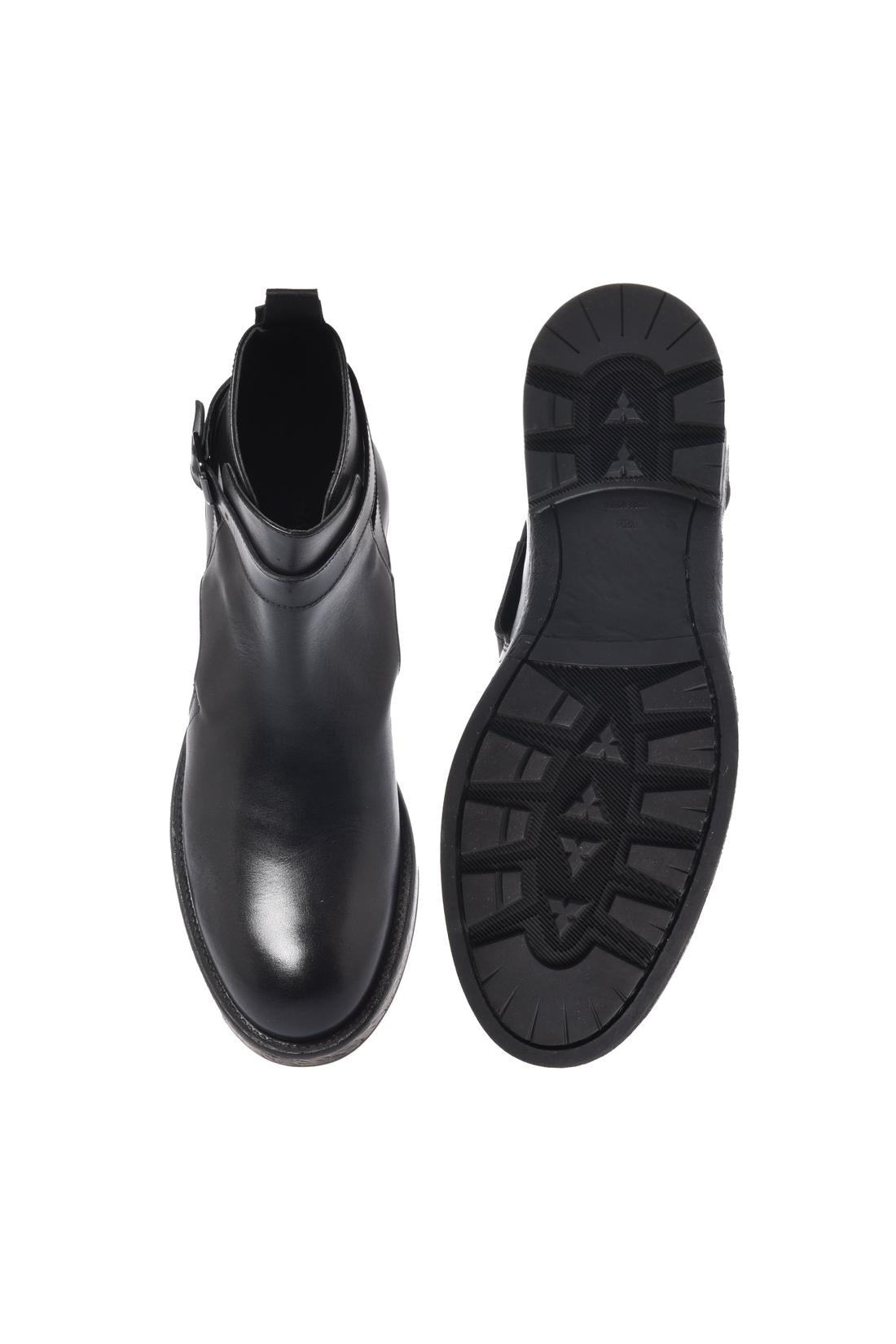 Black aged leather ankle boots