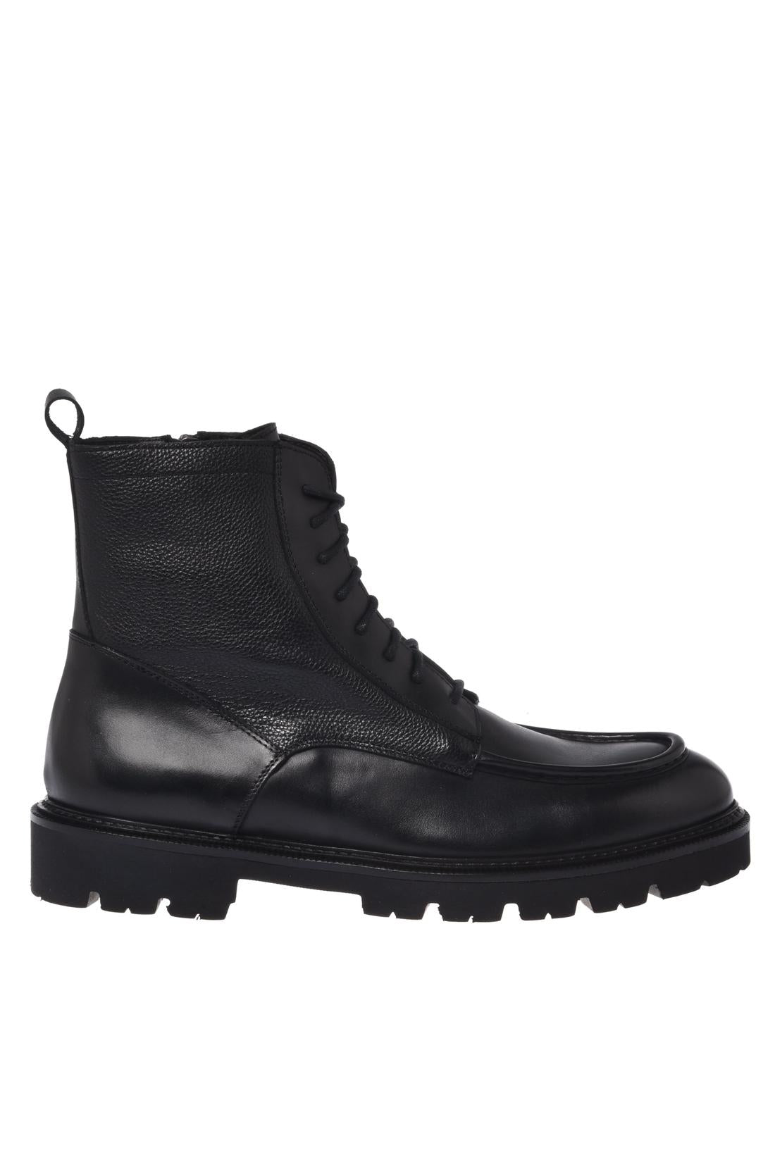 Baldinini-Black leather and tumbled leather combat boots-Stiefel & Stiefeletten-Black-Deal-Outlet-by-ARCHIVIST