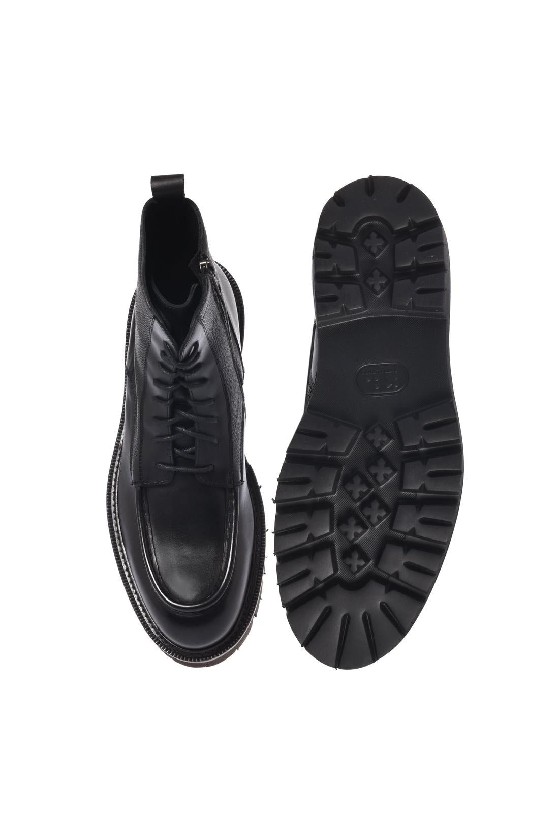 Baldinini-Black leather and tumbled leather combat boots-Stiefel & Stiefeletten-Black-Deal-Outlet-by-ARCHIVIST