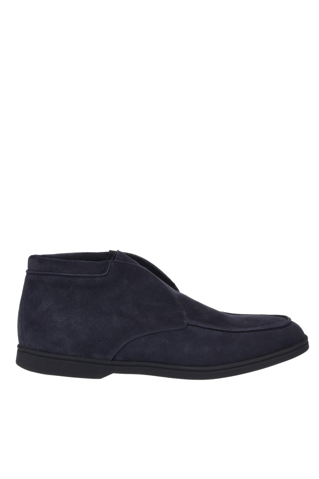 Blue suede leather ankle boots