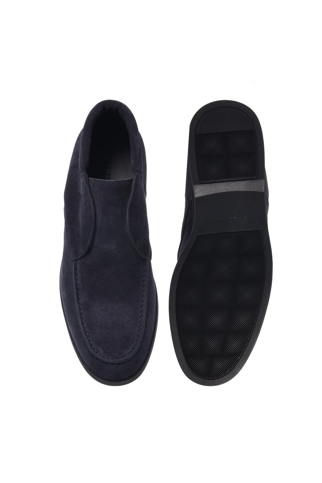 Blue suede leather ankle boots