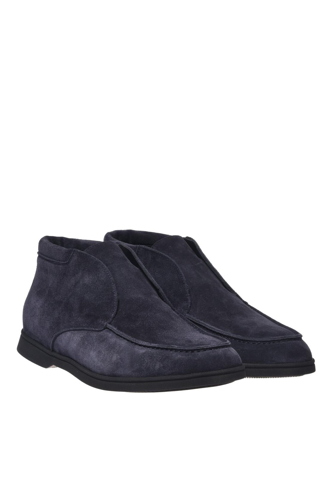 Blue suede leather ankle boots