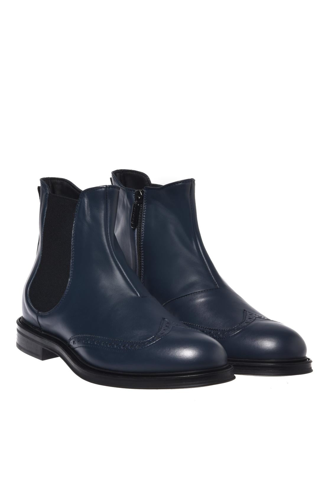 Blue leather ankle boots