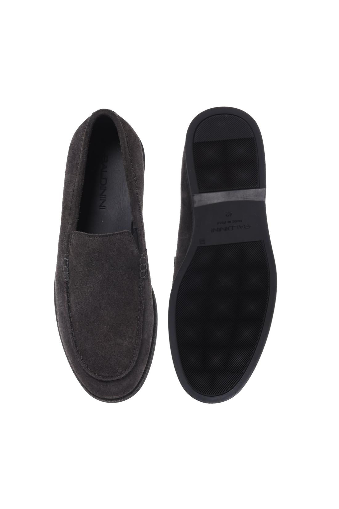 Grey suede leather slip-ons