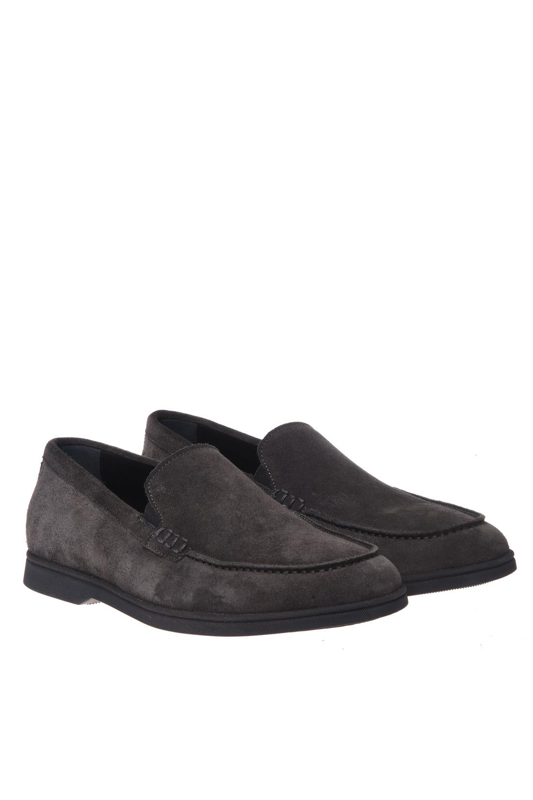 Grey suede leather slip-ons