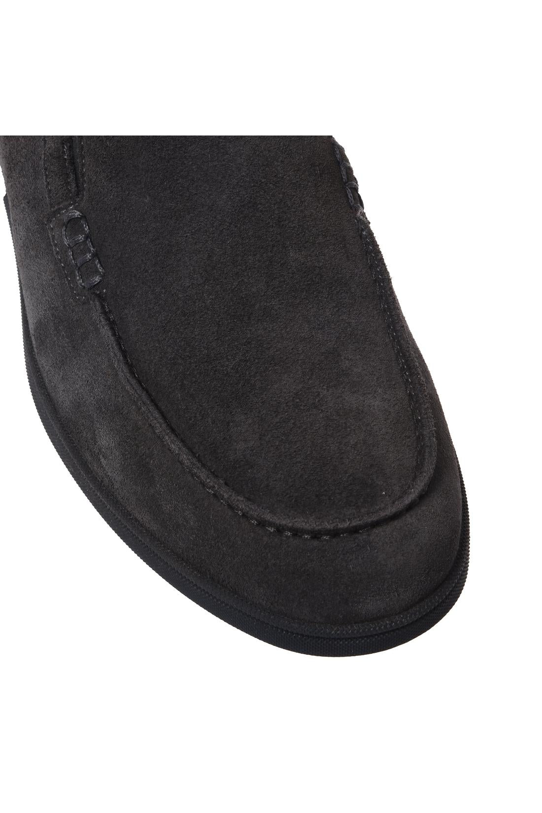 Grey suede leather slip-ons