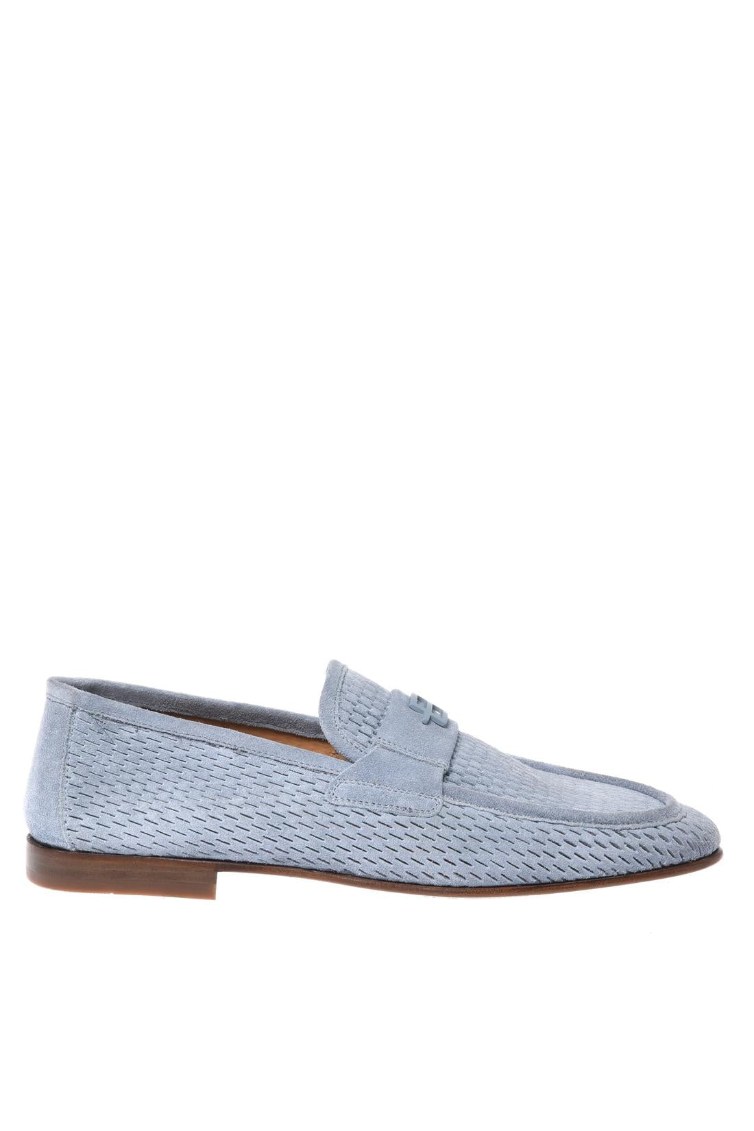 Azure perforated suede loafer