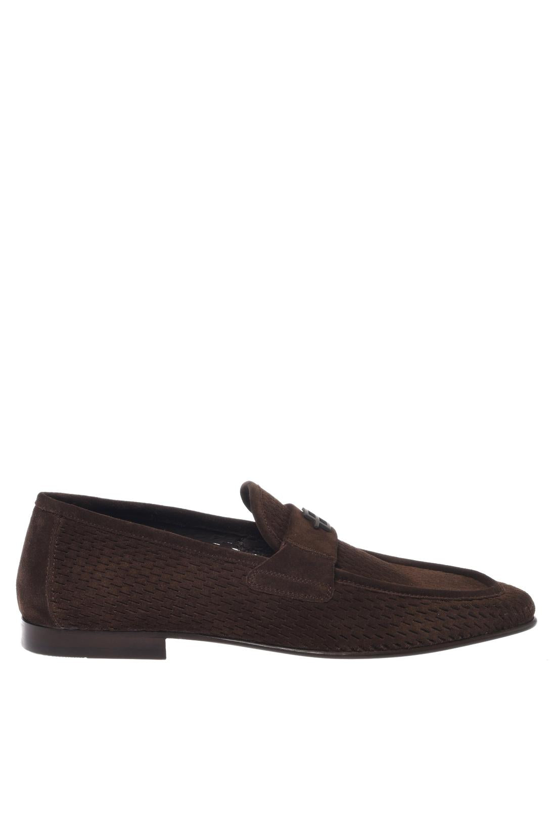 Dark brown perforated suede loafer