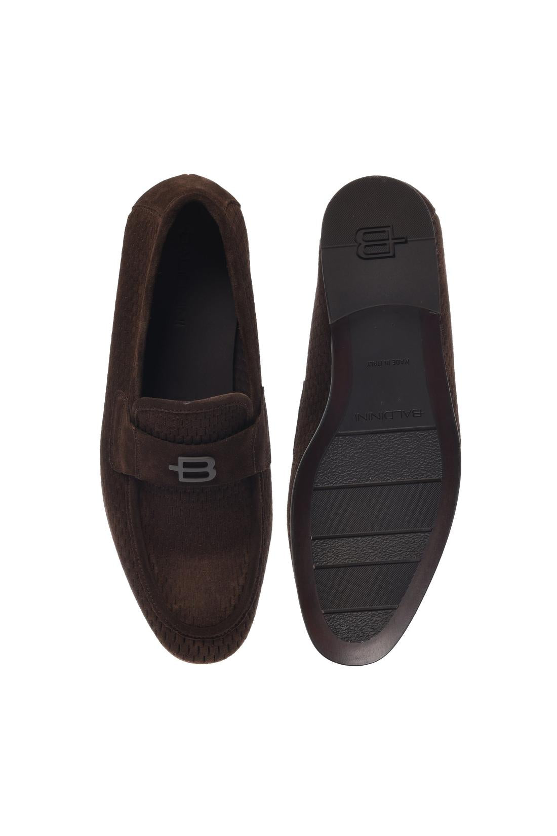 Dark brown perforated suede loafer