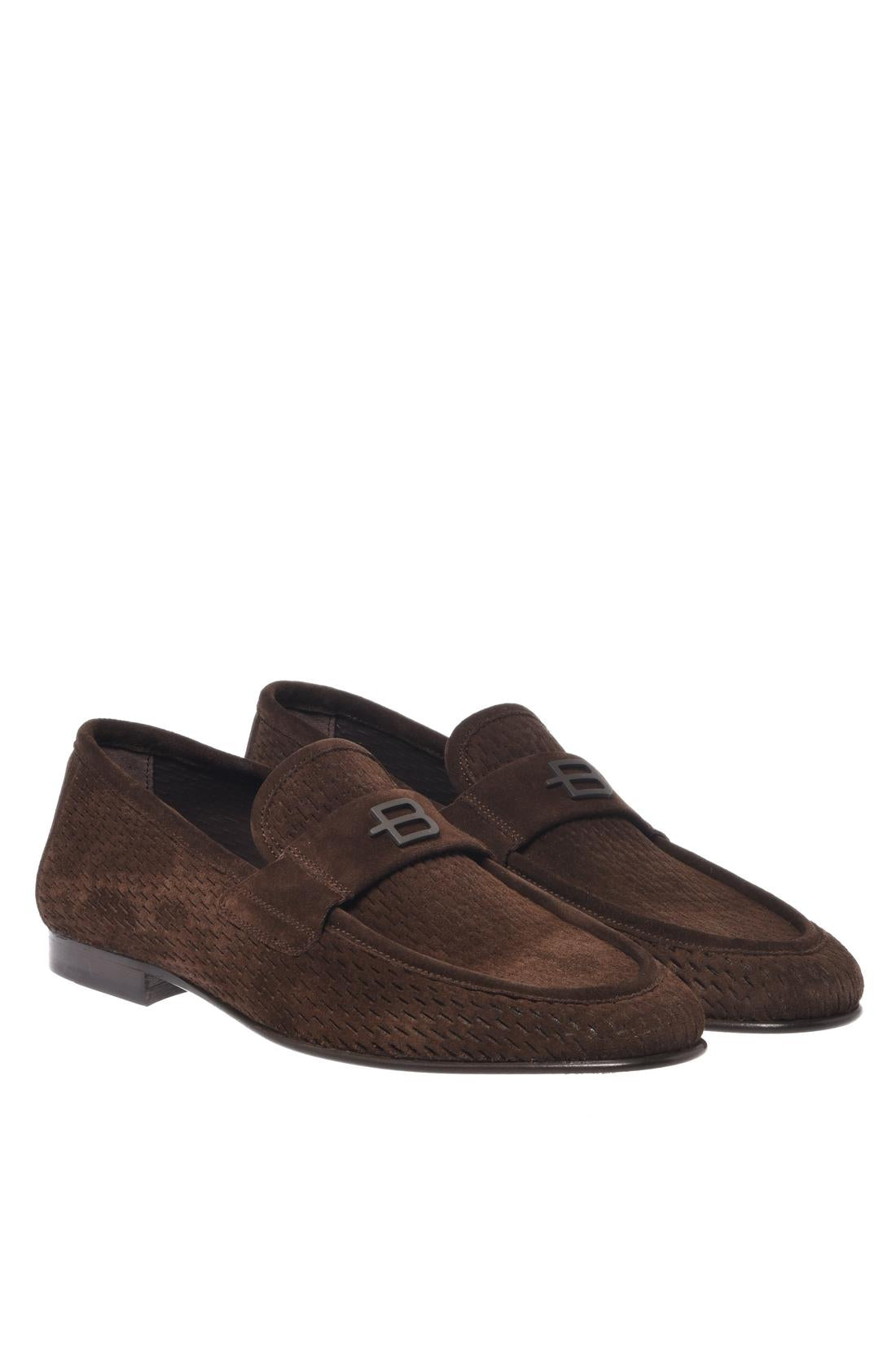 Dark brown perforated suede loafer