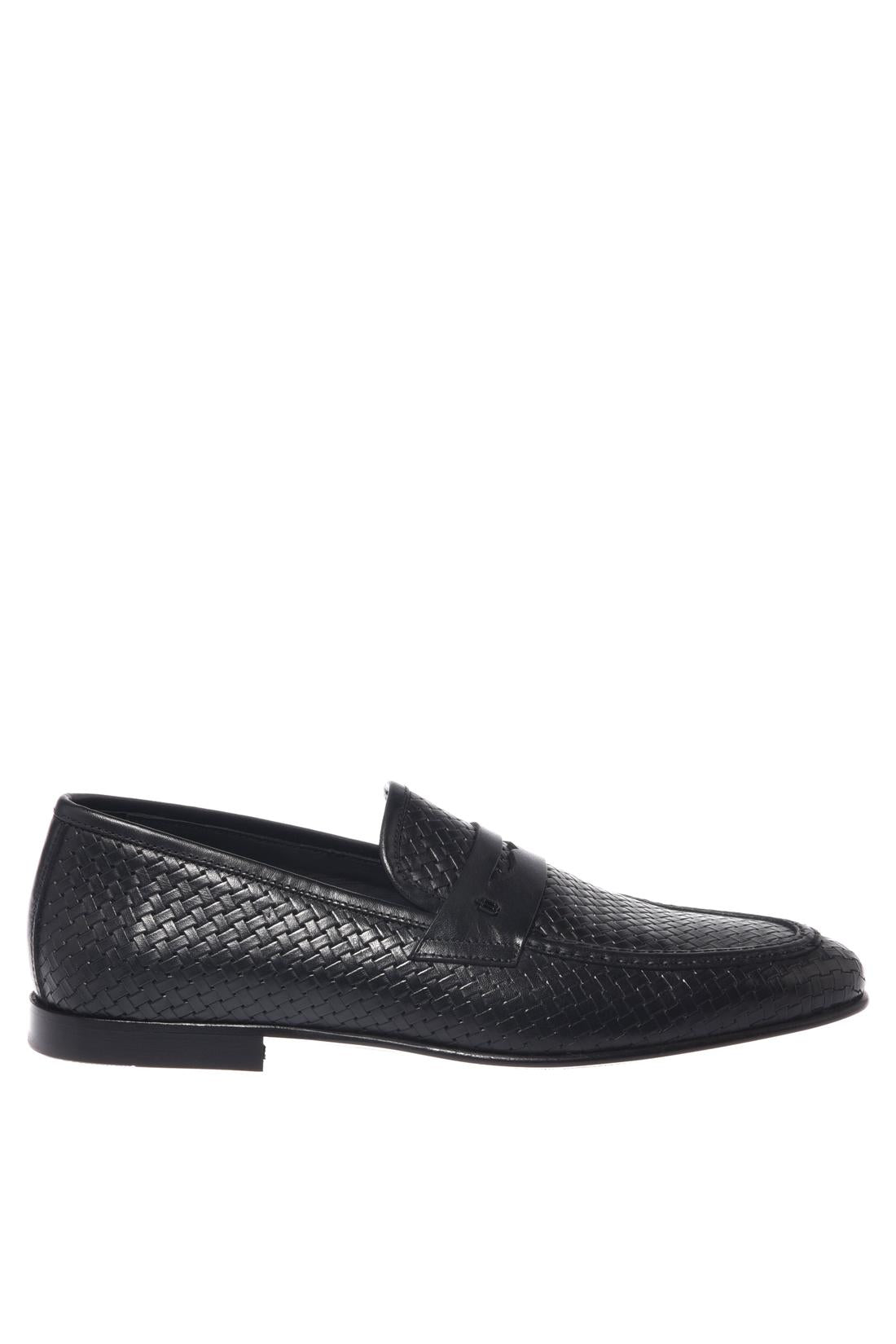 Black woven print leather loafer