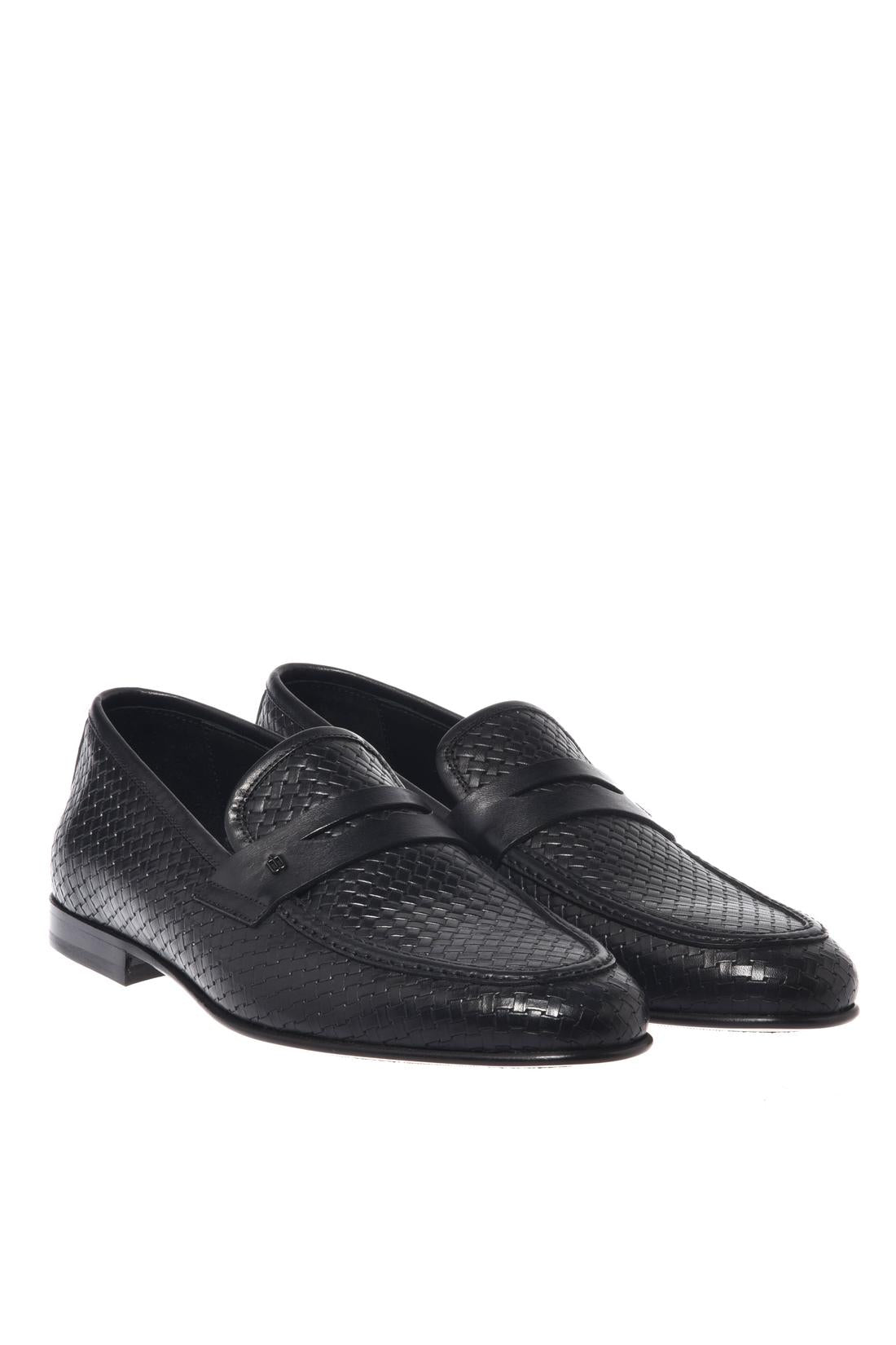 Black woven print leather loafer