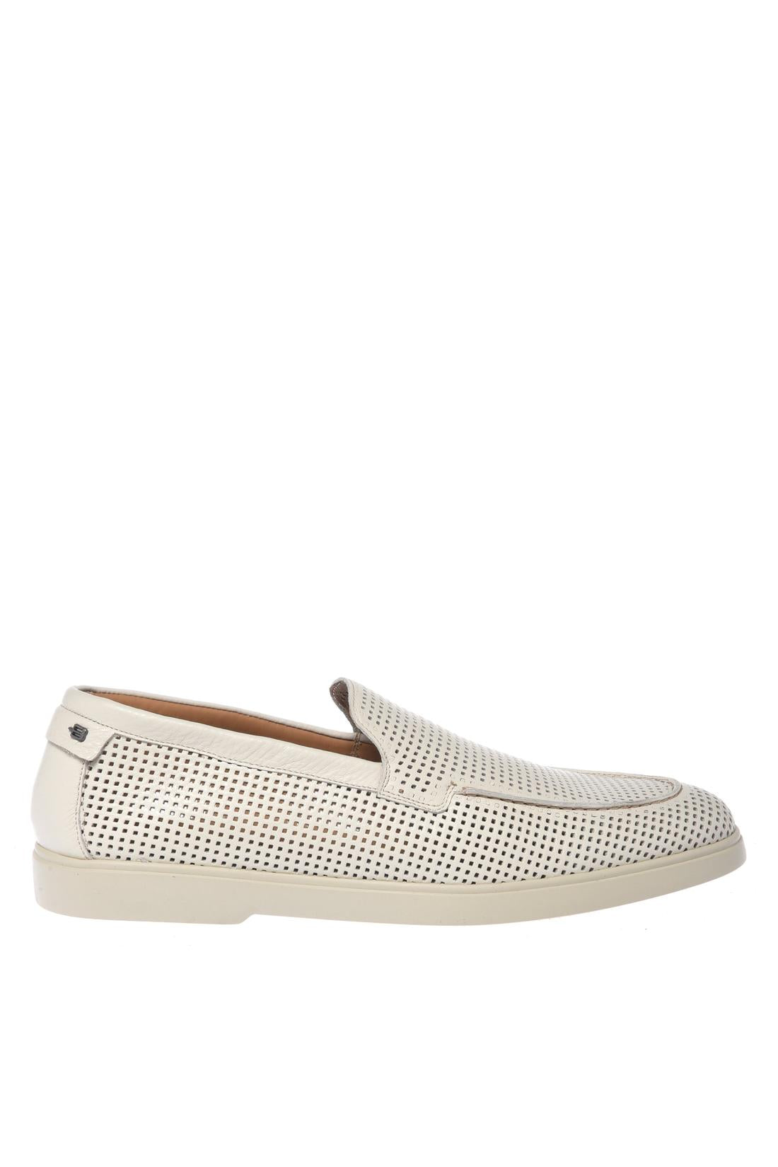 Off-white perforated tumbled leather loafer