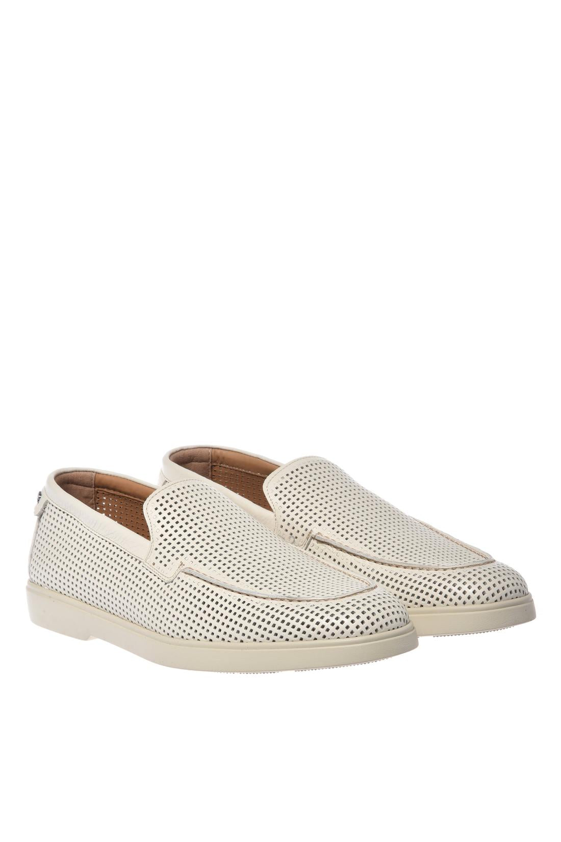 Off-white perforated tumbled leather loafer