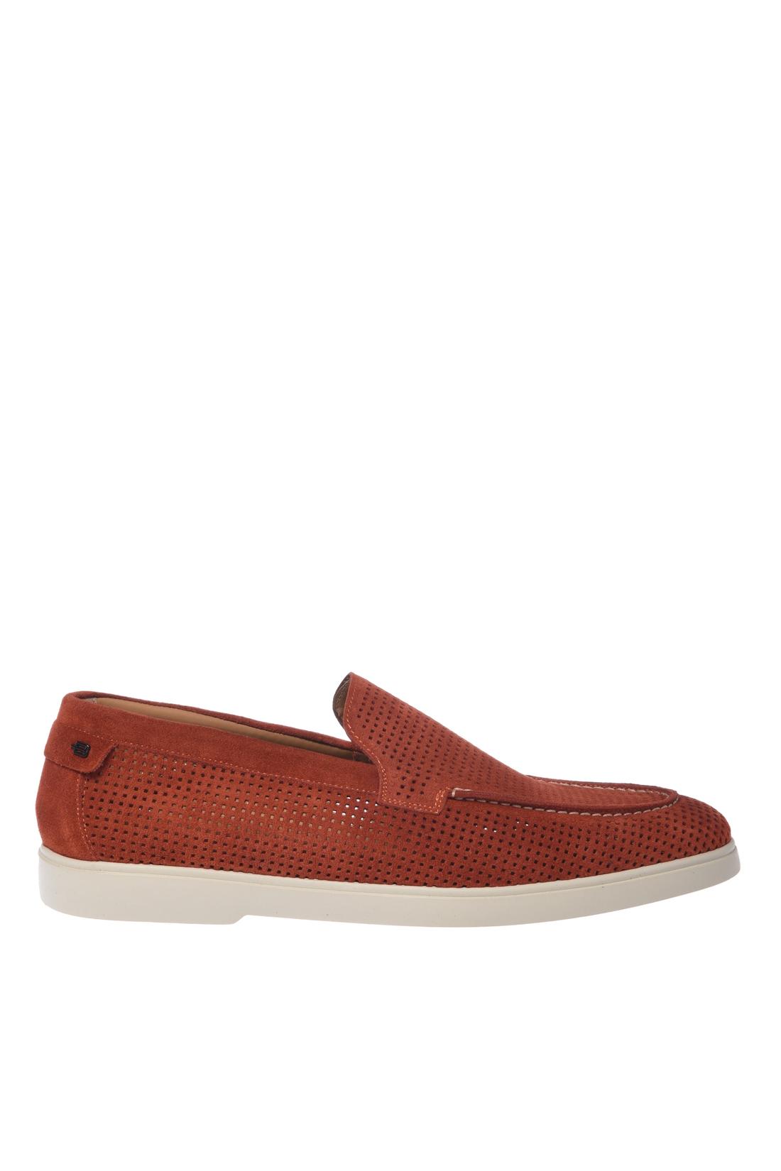Burnt brown perforated suede leather moccasin
