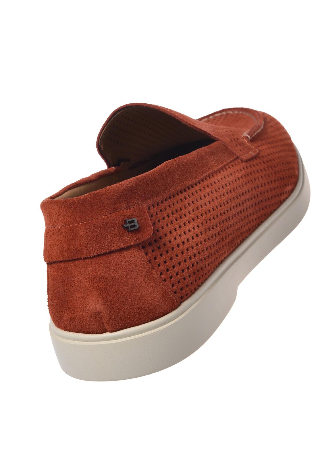 Burnt brown perforated suede leather moccasin
