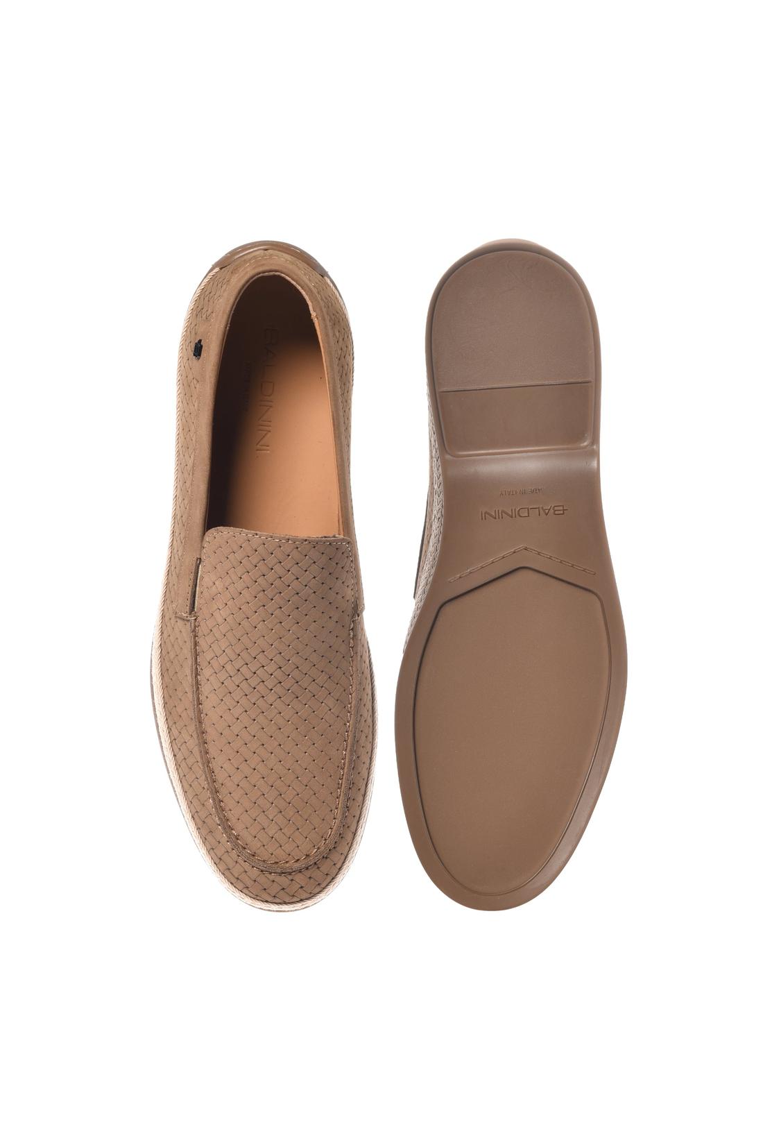 Beige nubuck woven print loafer