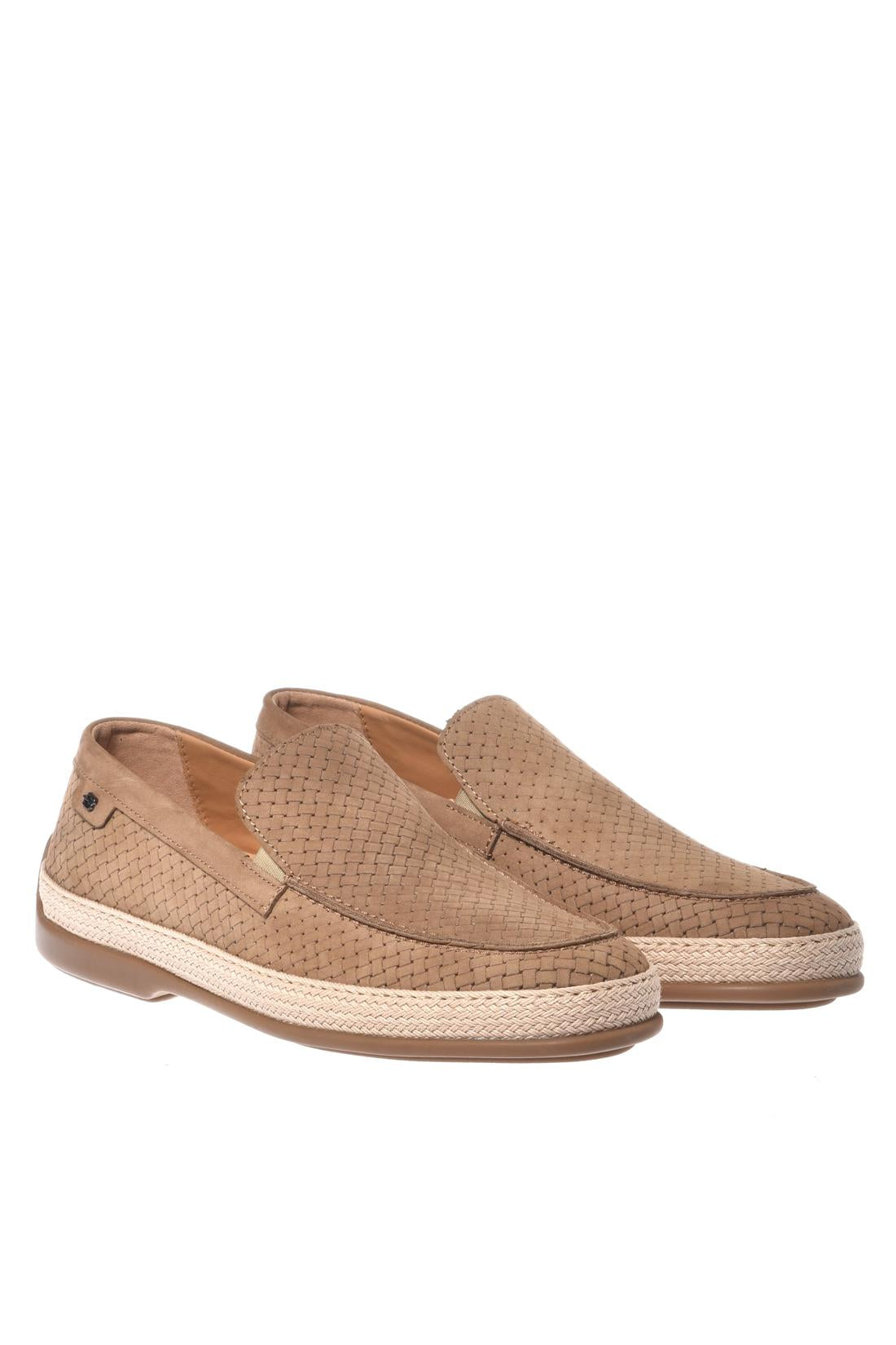 Beige nubuck woven print loafer