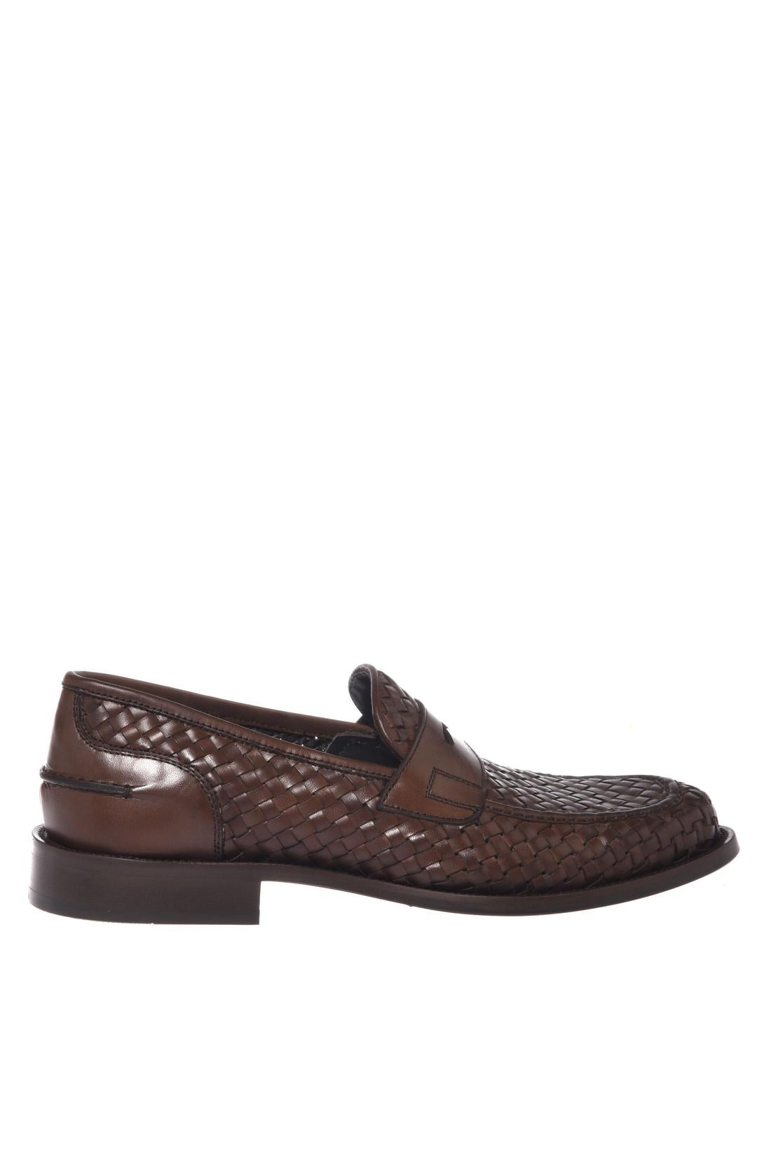 Brown braided leather loafer