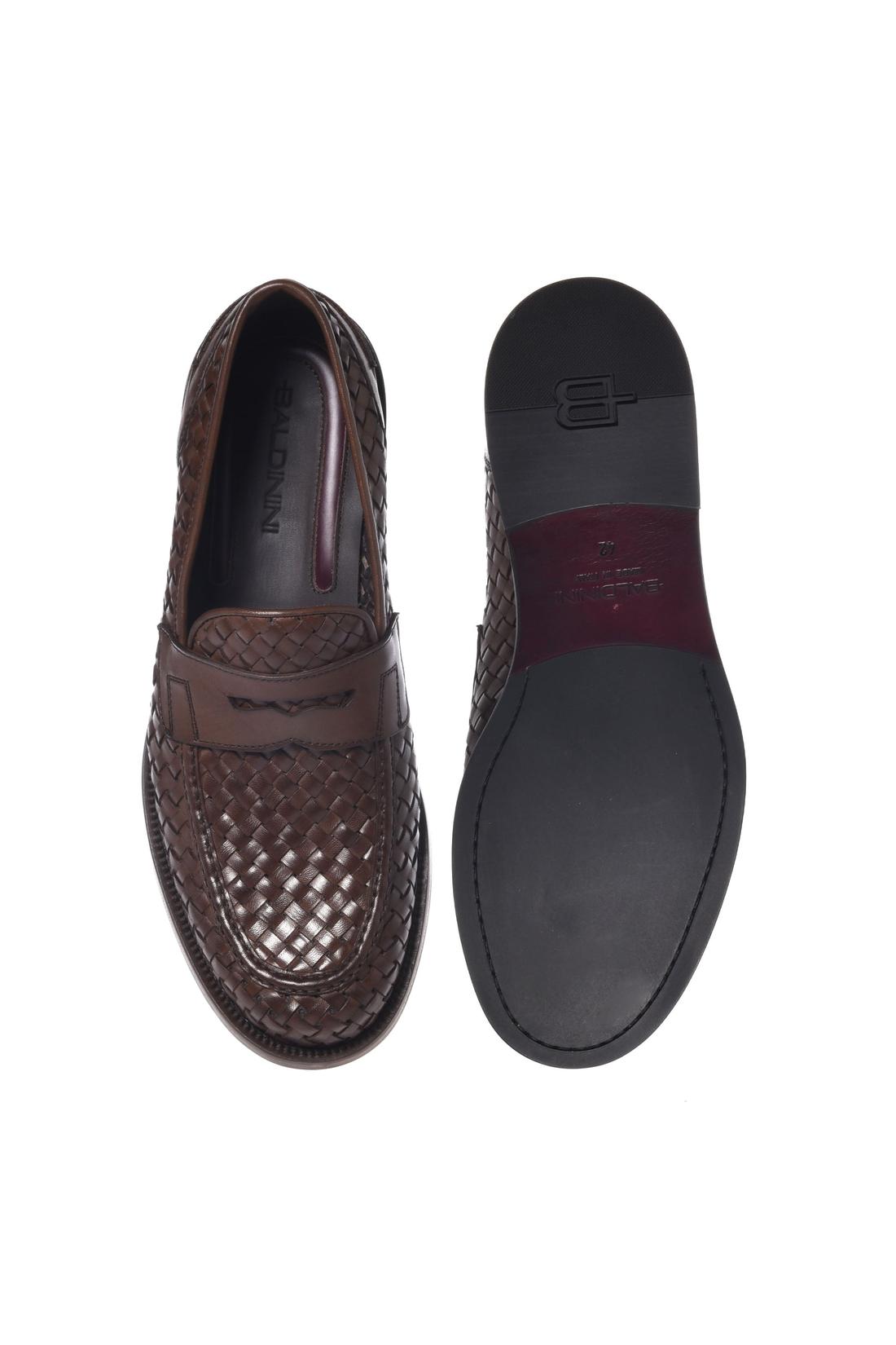 Brown braided leather loafer