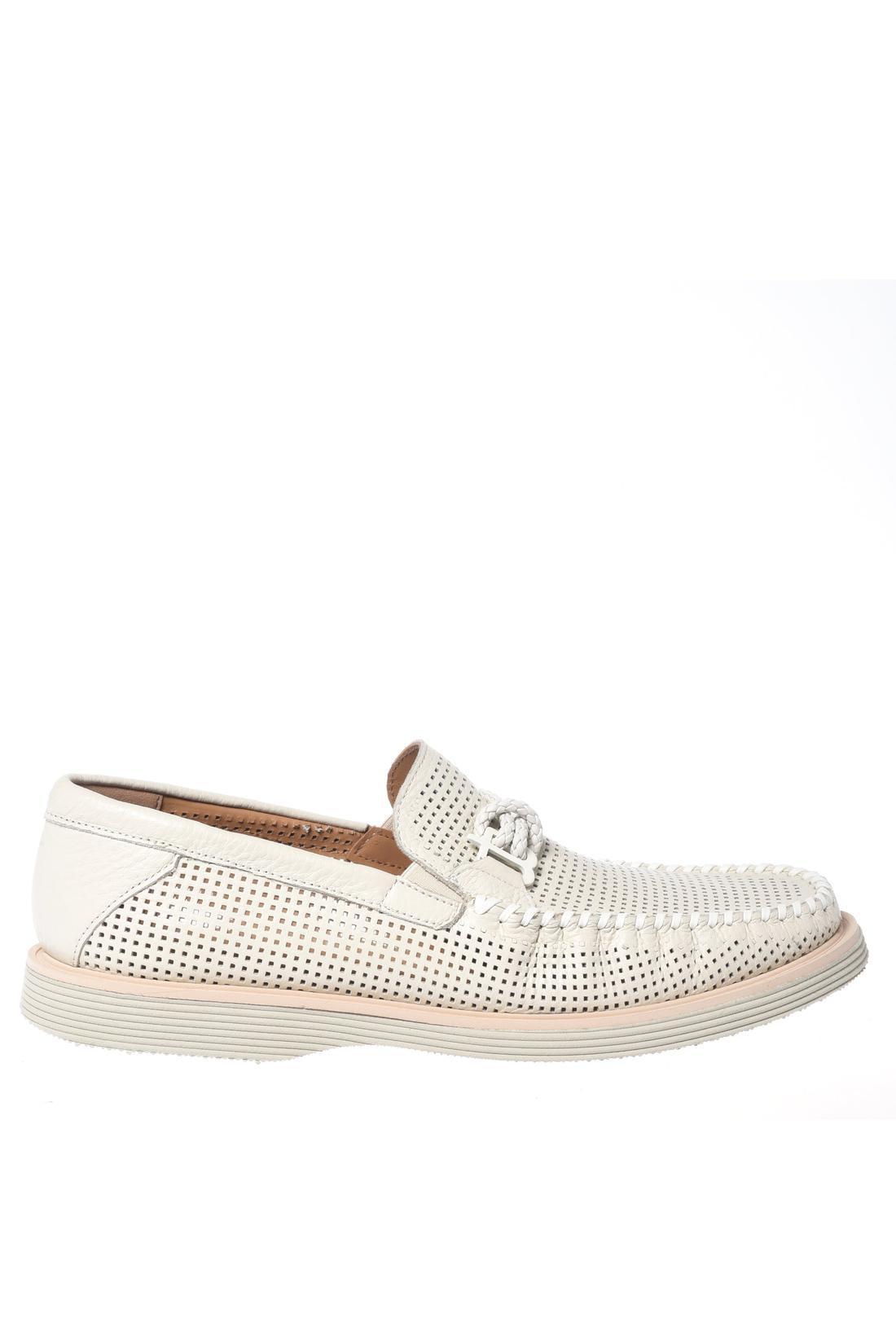Off-white perforated tumbled leather loafer