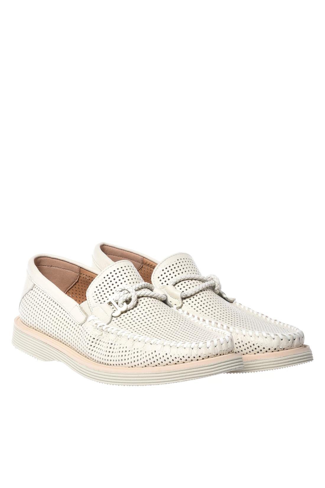 Off-white perforated tumbled leather loafer