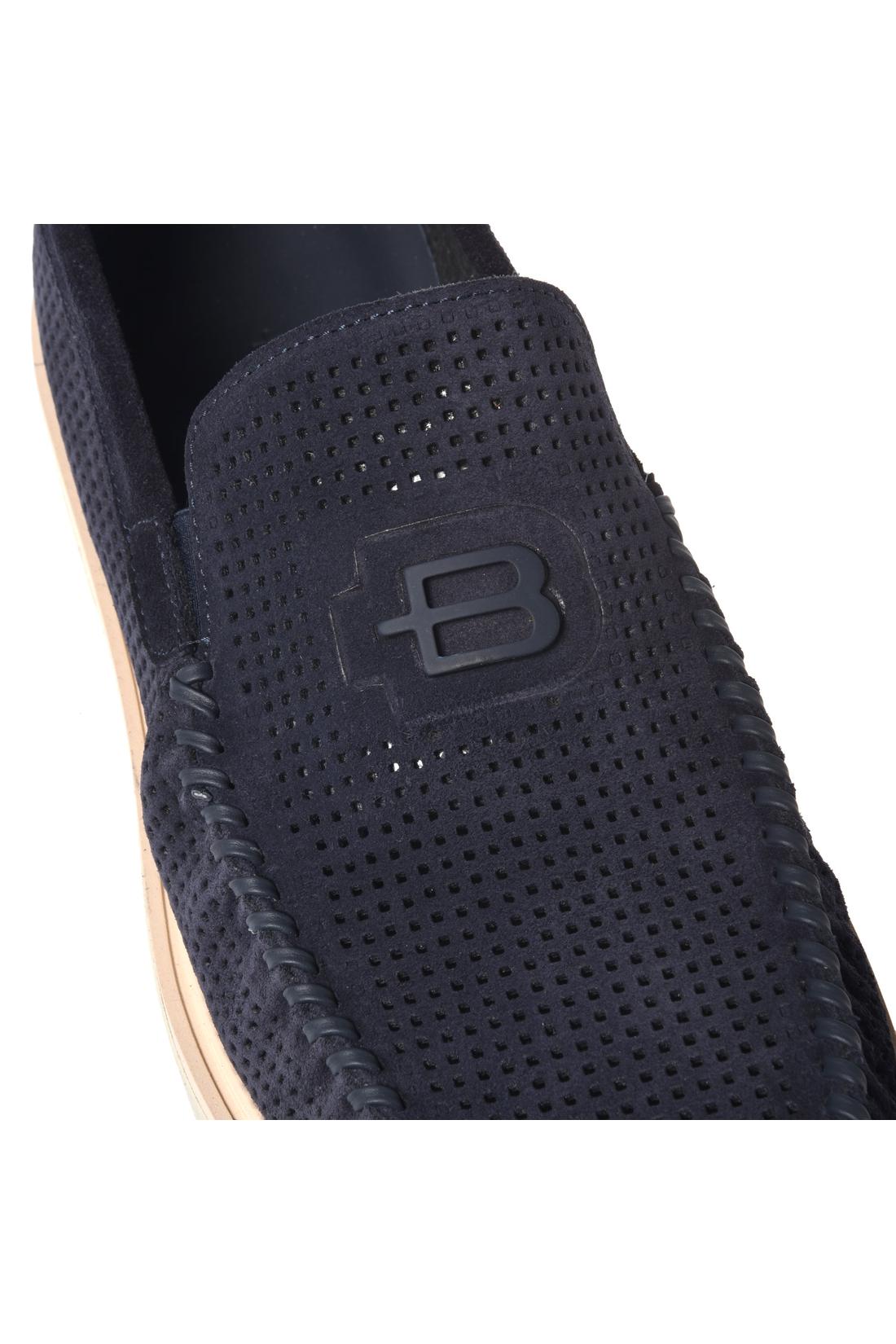 Blue perforated suede loafer