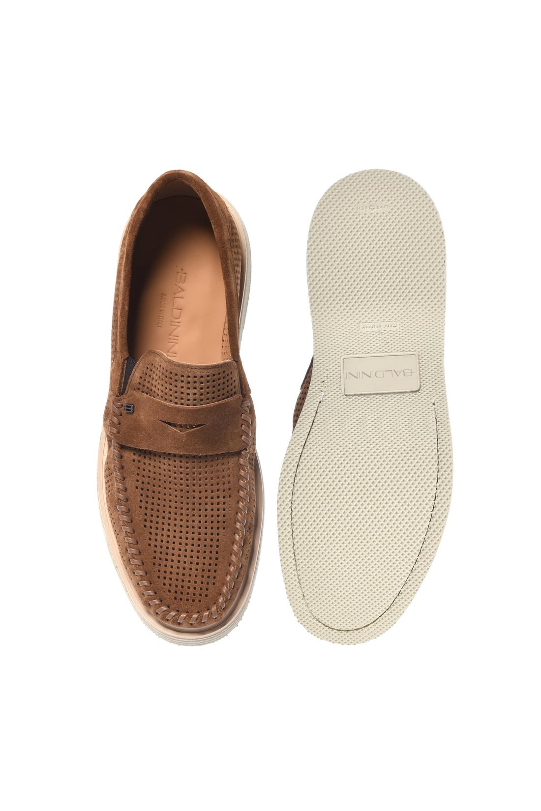 Tan perforated suede loafer