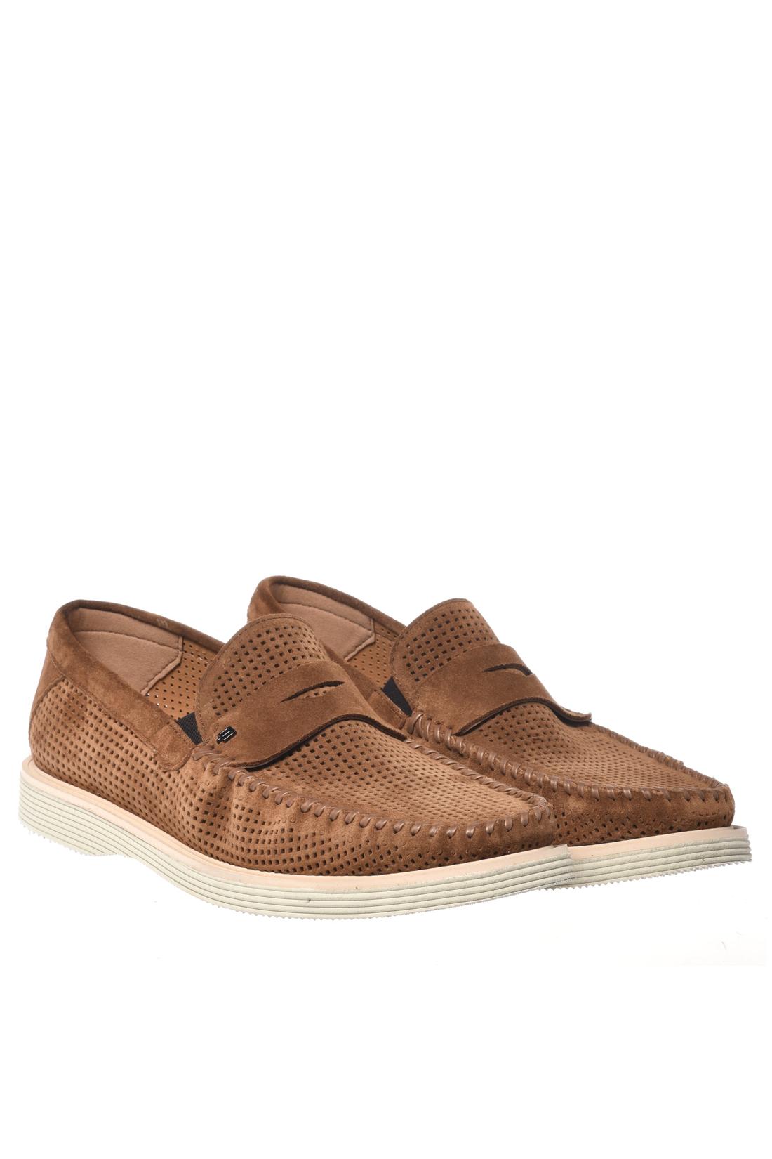 Tan perforated suede loafer