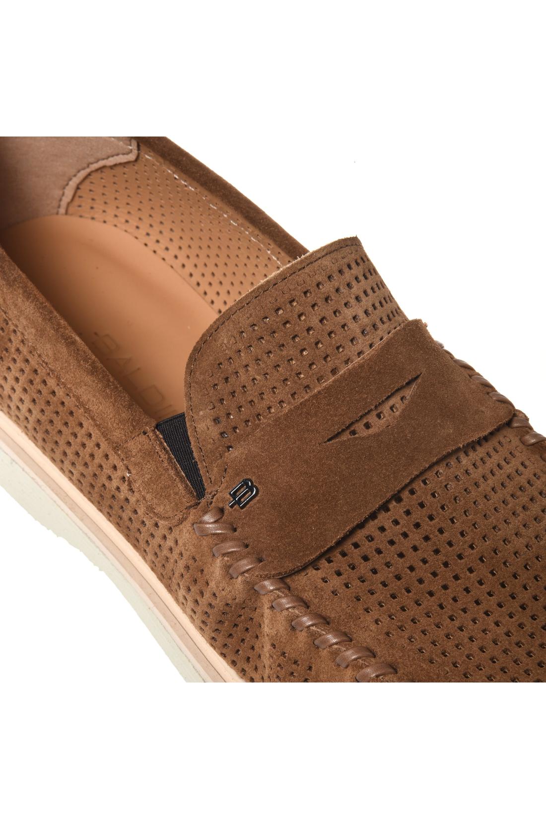 Tan perforated suede loafer