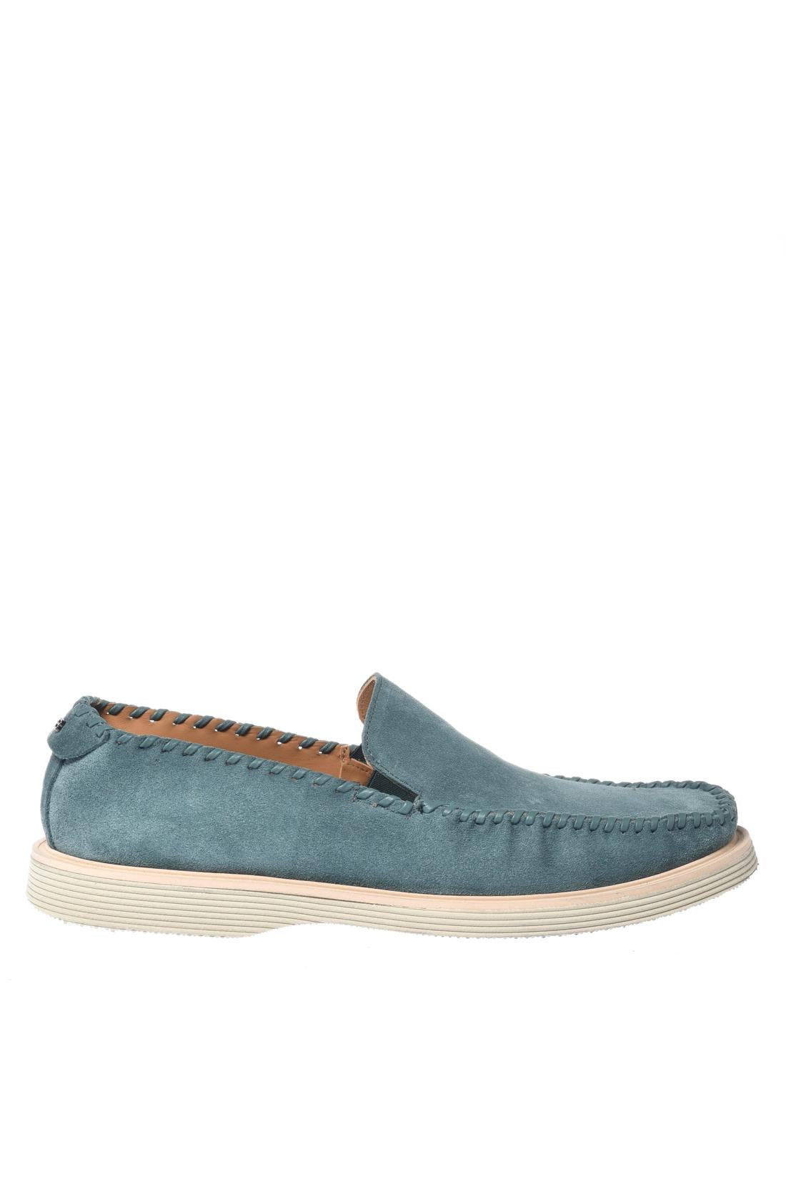 Suede leather moccasin in petrol blue