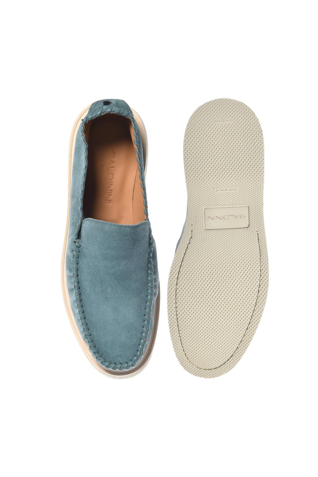 Suede leather moccasin in petrol blue