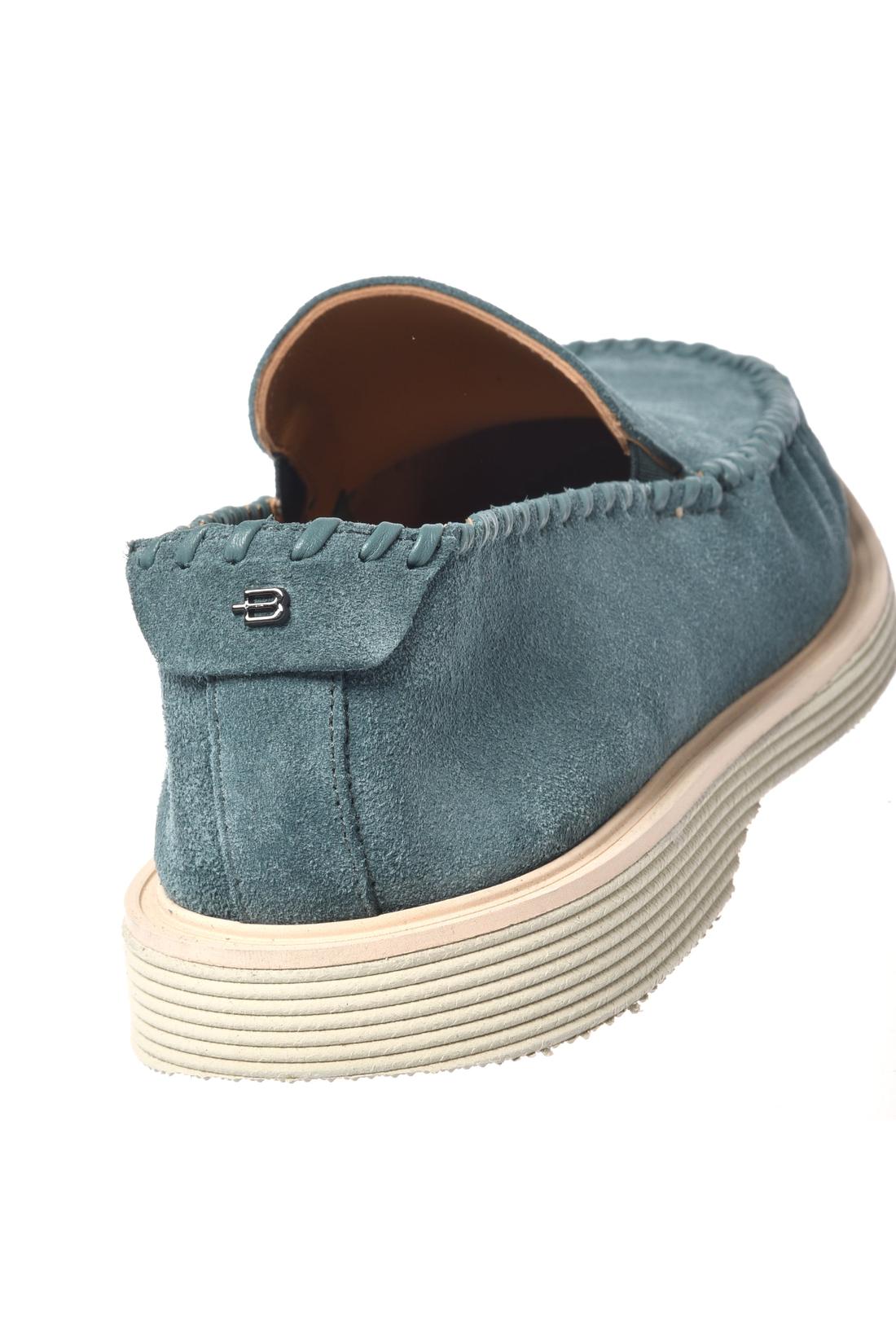 Suede leather moccasin in petrol blue