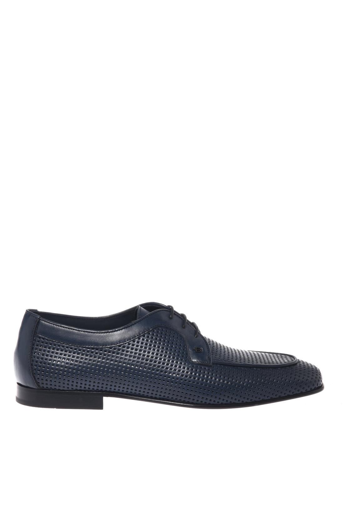Blue perforated leather lace-up shoes