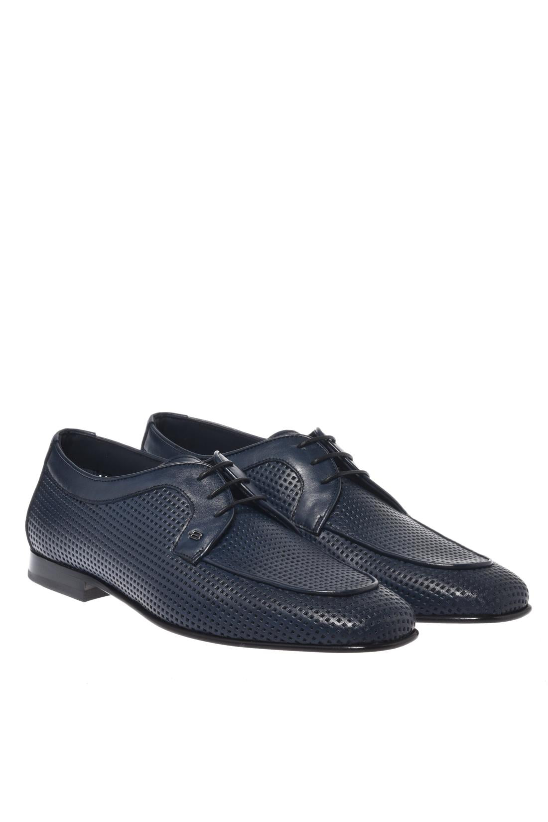 Blue perforated leather lace-up shoes