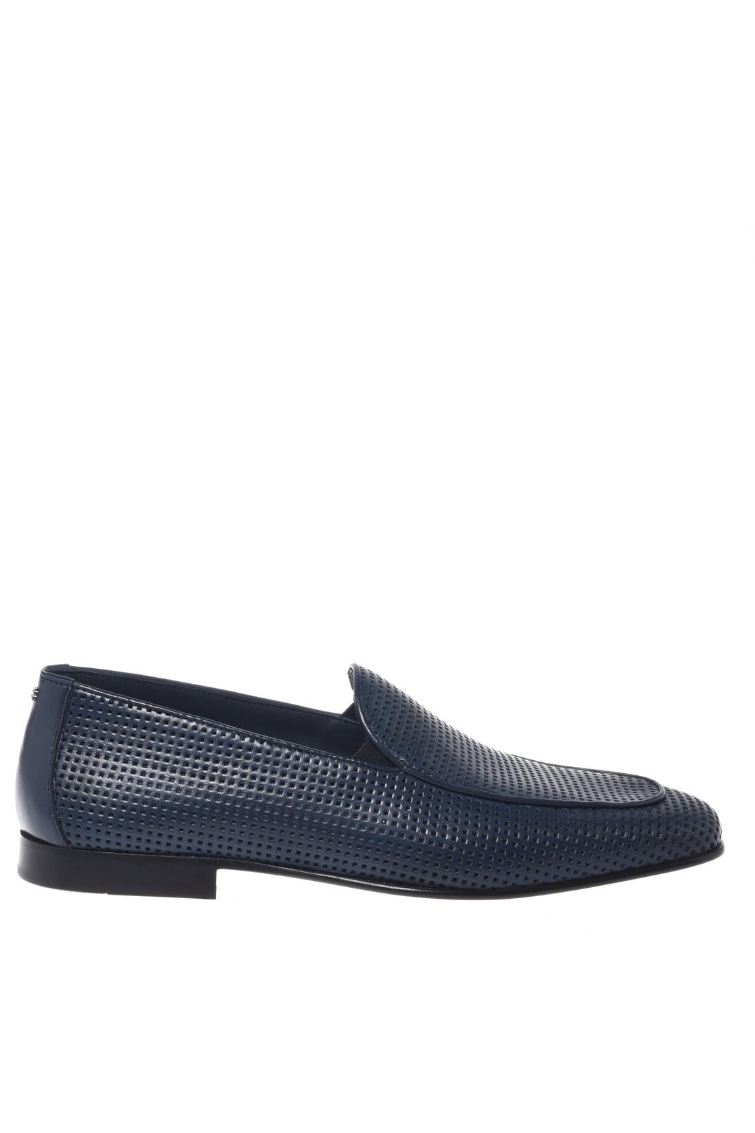 Blue perforated leather slip-on