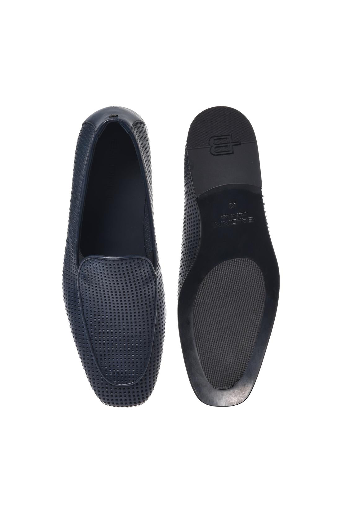 Blue perforated leather slip-on
