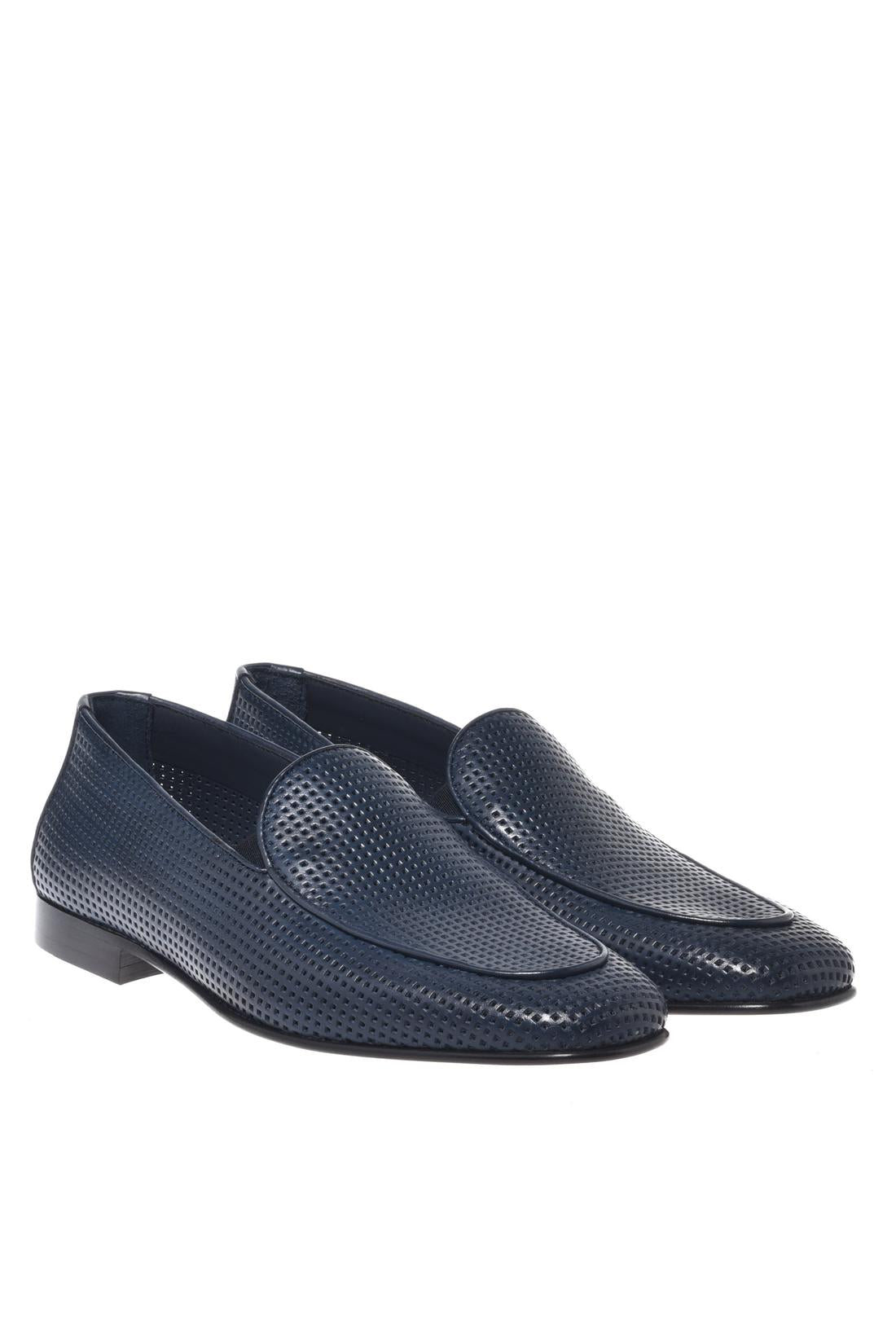 Blue perforated leather slip-on