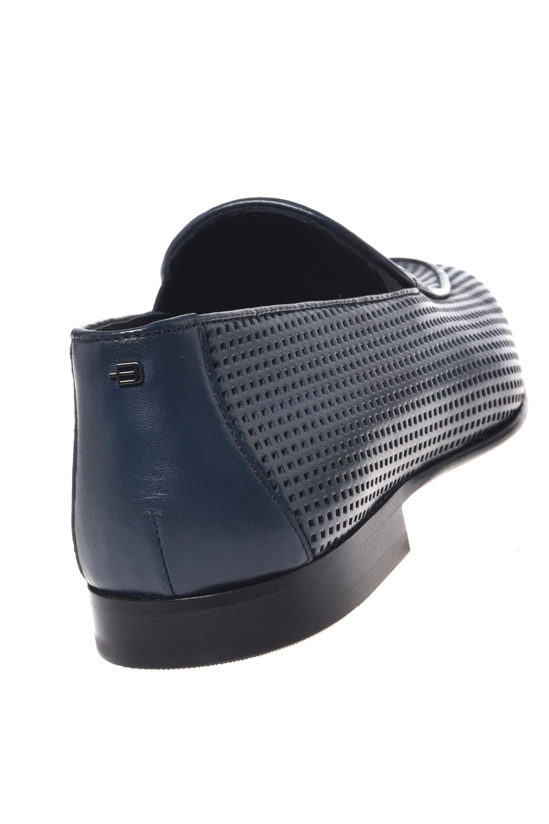 Blue perforated leather slip-on