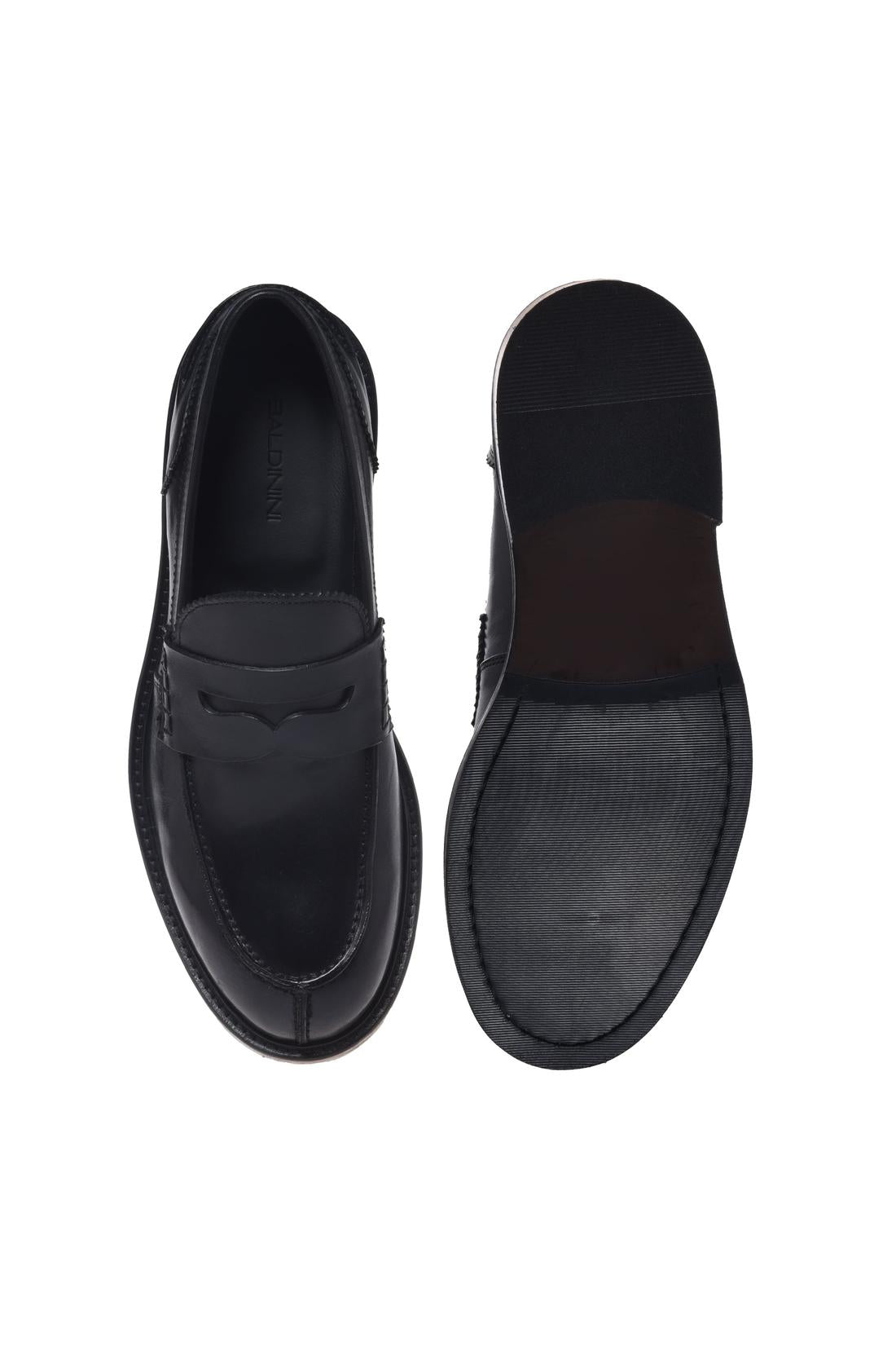 Black leather loafers