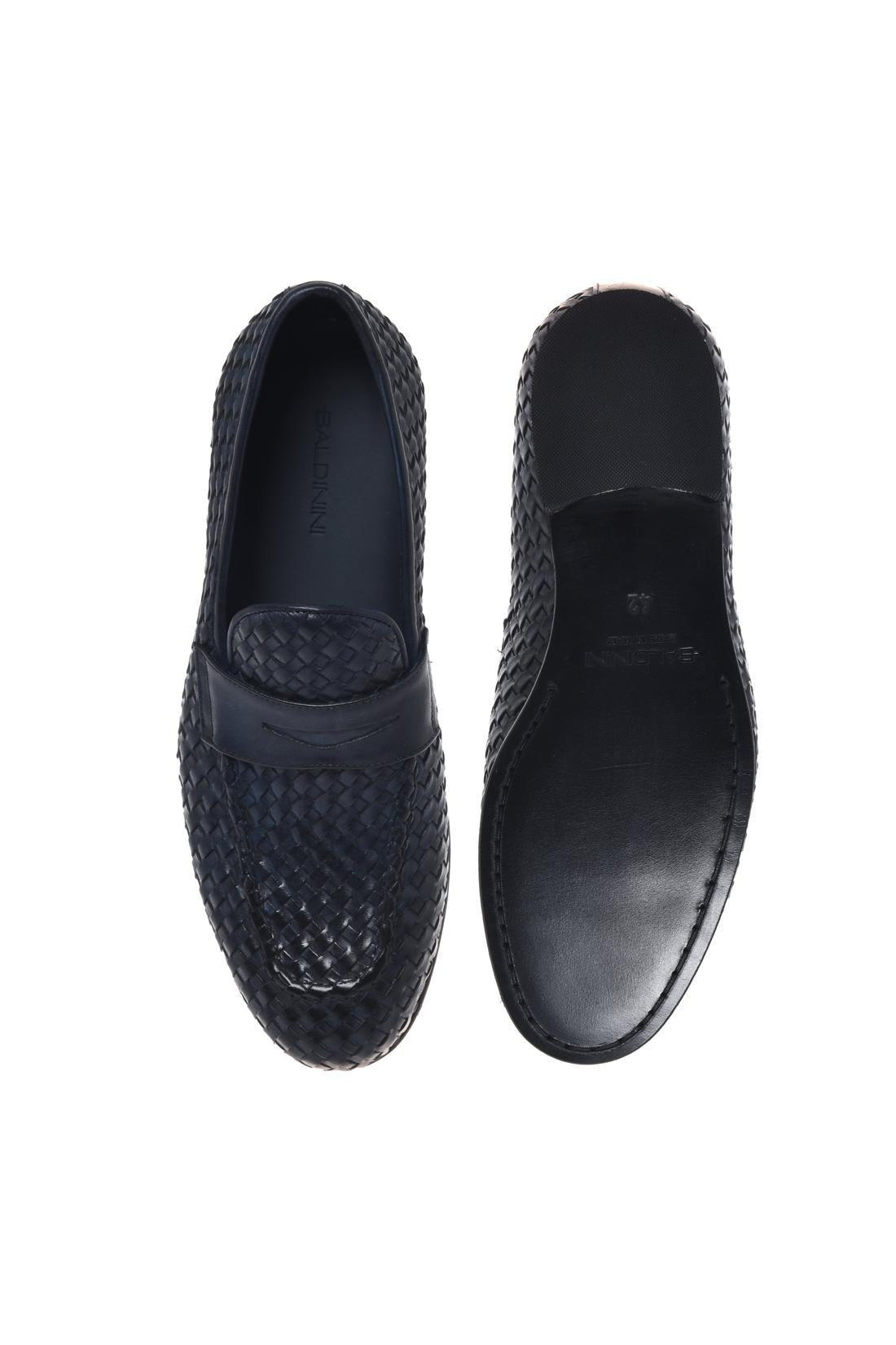 Blue woven leather loafer