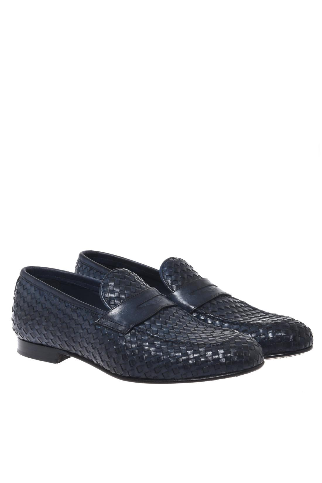 Blue woven leather loafer
