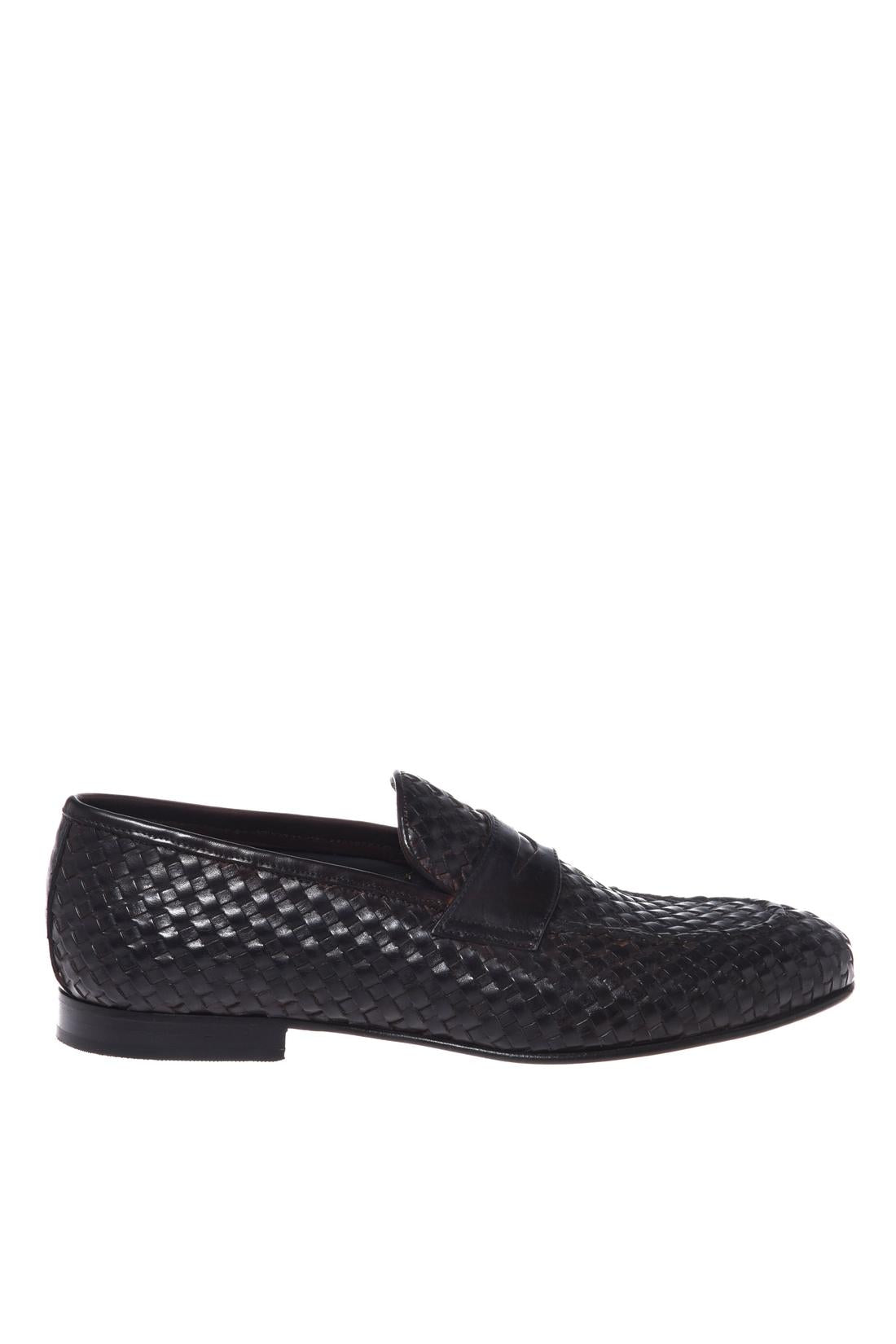 Dark brown woven leather loafers